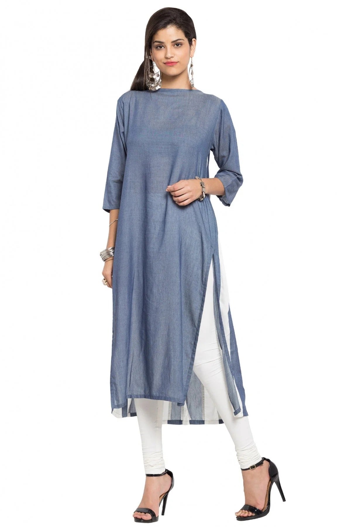 Grey Colour Plus Size Cotton Kurti KR1070413