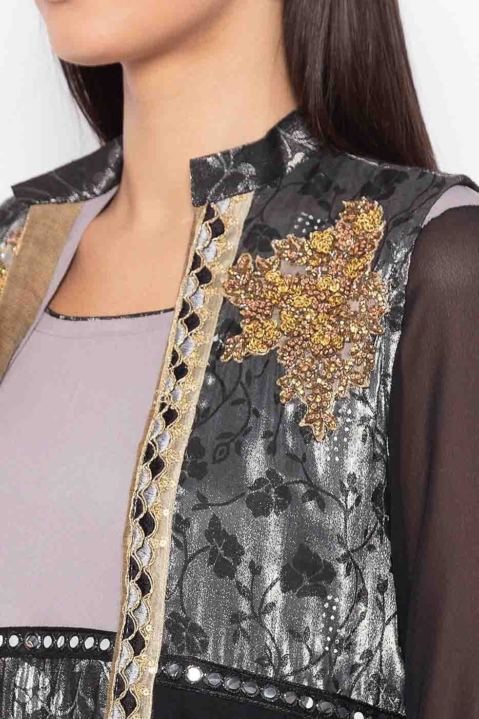 Grey Colour Plus Size Crepe Embroidery Palazzo Pant Suit BW1070236 B