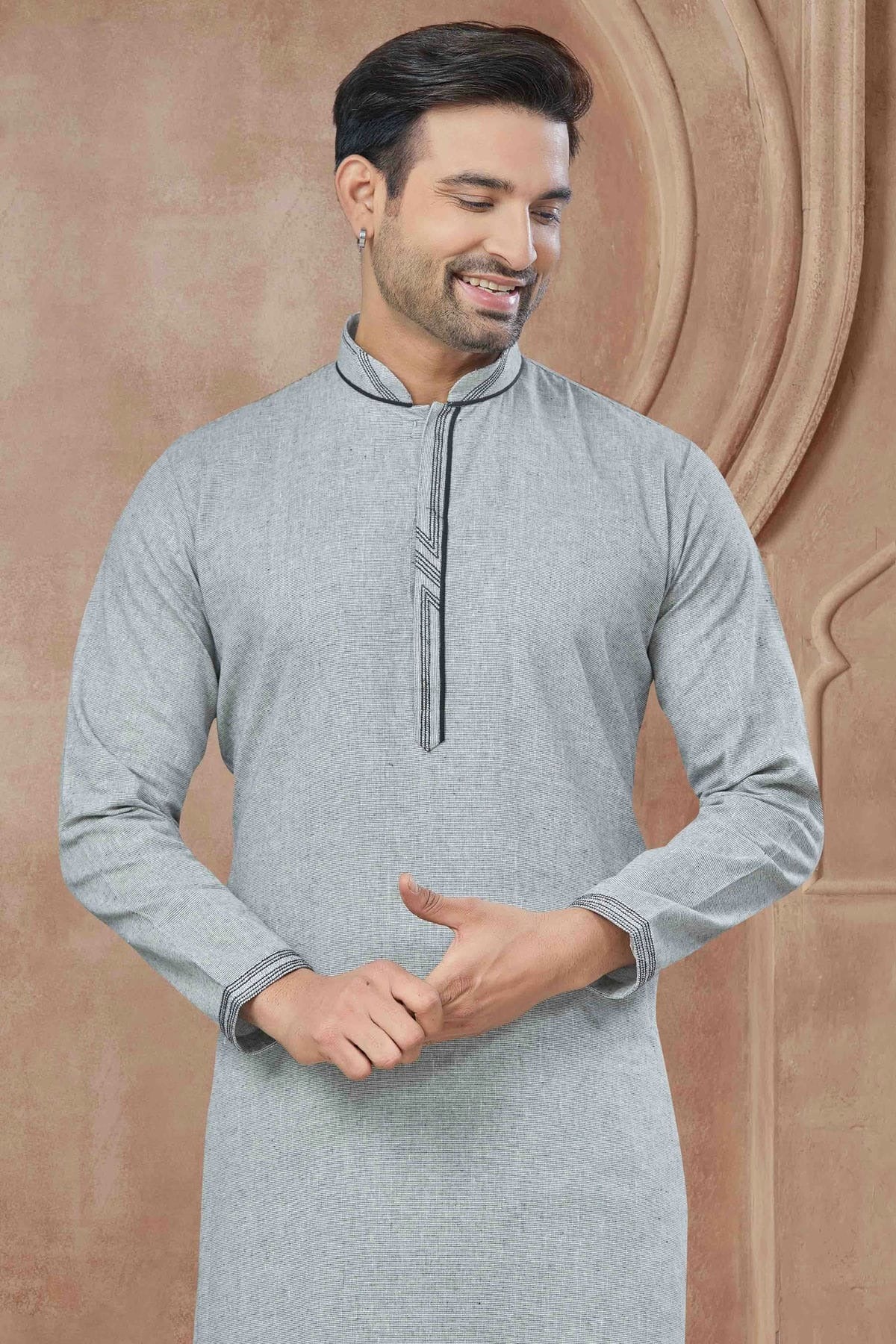 Grey Colour Printed and Pintex Work Cotton Kurta Pajama KP1113445 A