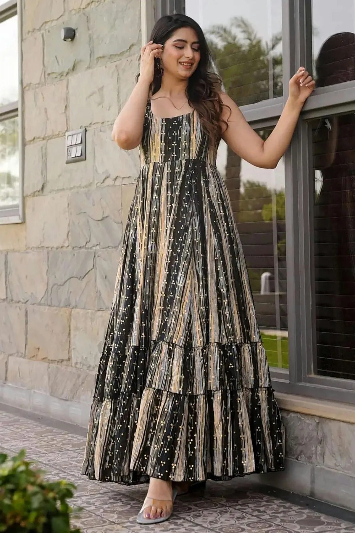 Grey Colour Rayon Stitched Gown GW1112307 B