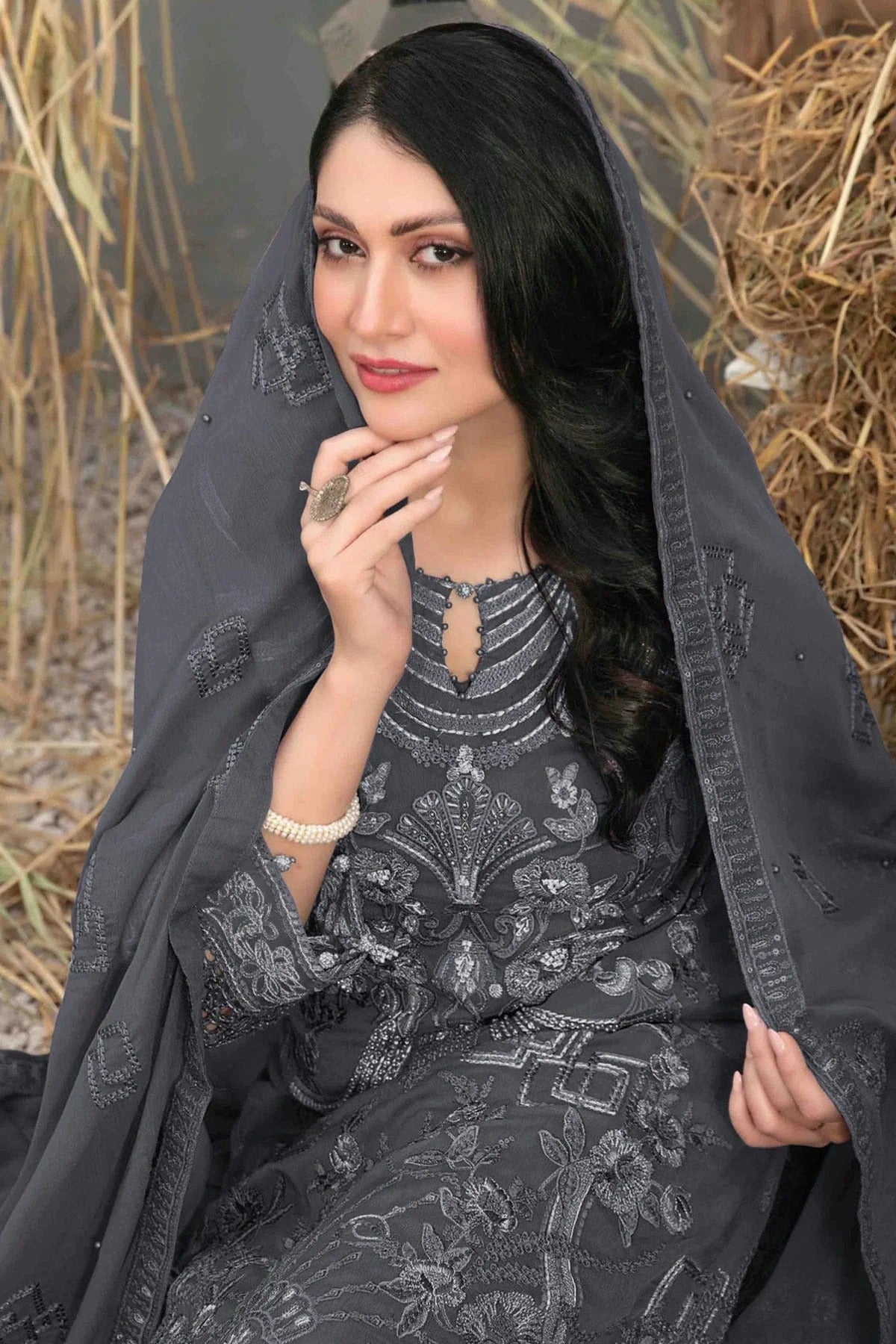 Grey Colour Semi Stitched Faux Georgette Pakistani Suit SM1140641 A