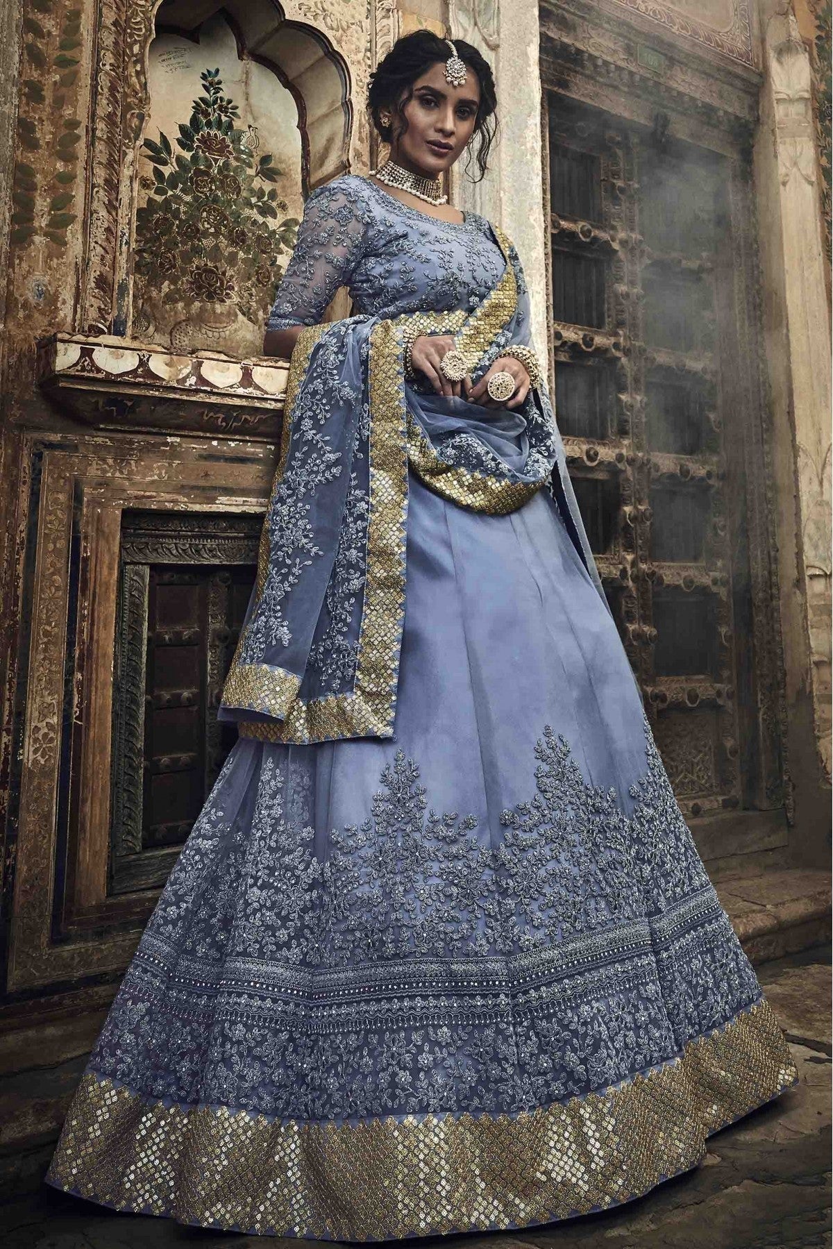 Grey Colour Soft Net Embroidery Lehenga Choli LC1080475
