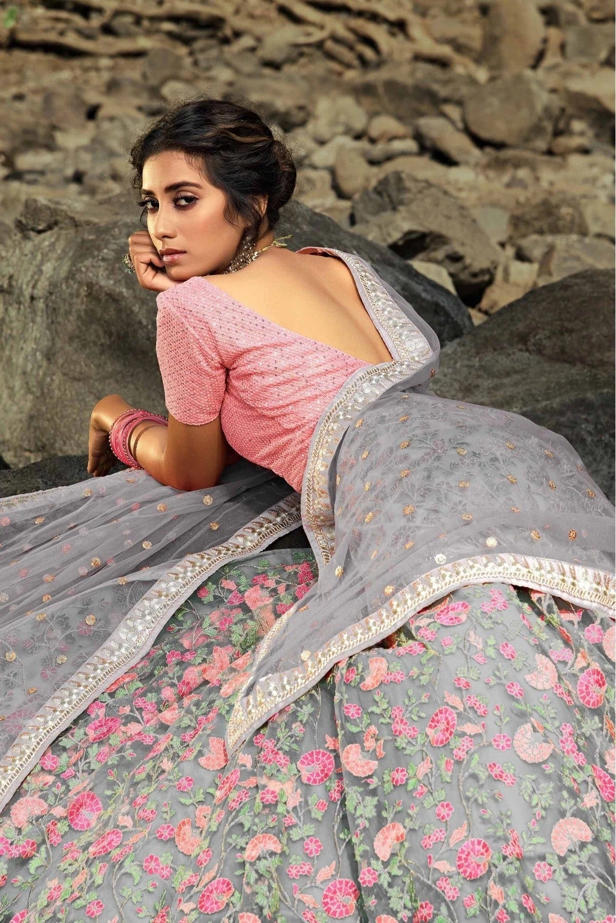 Grey Colour Soft Net Sequins Work Lehenga Choli LC1080426 B