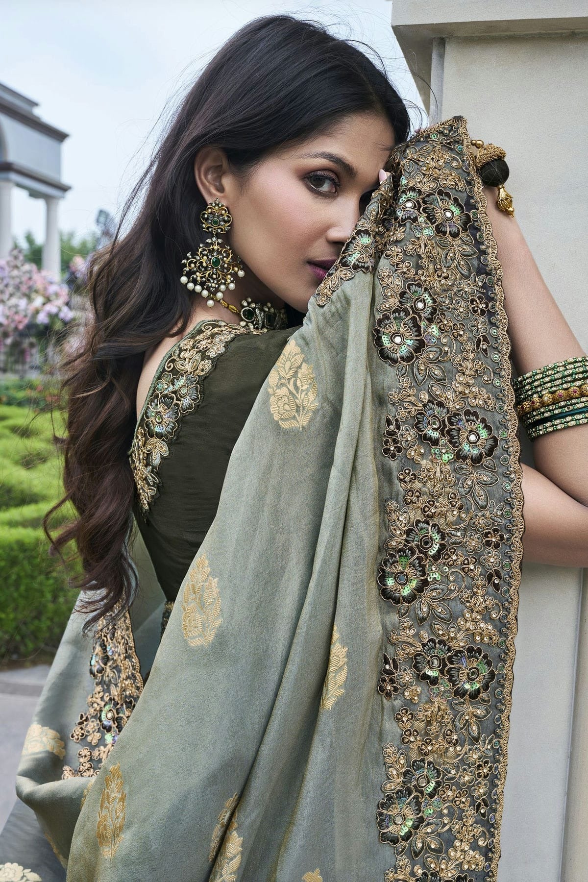 Grey Colour Tissue Silk Designer Saree SD1110966 A