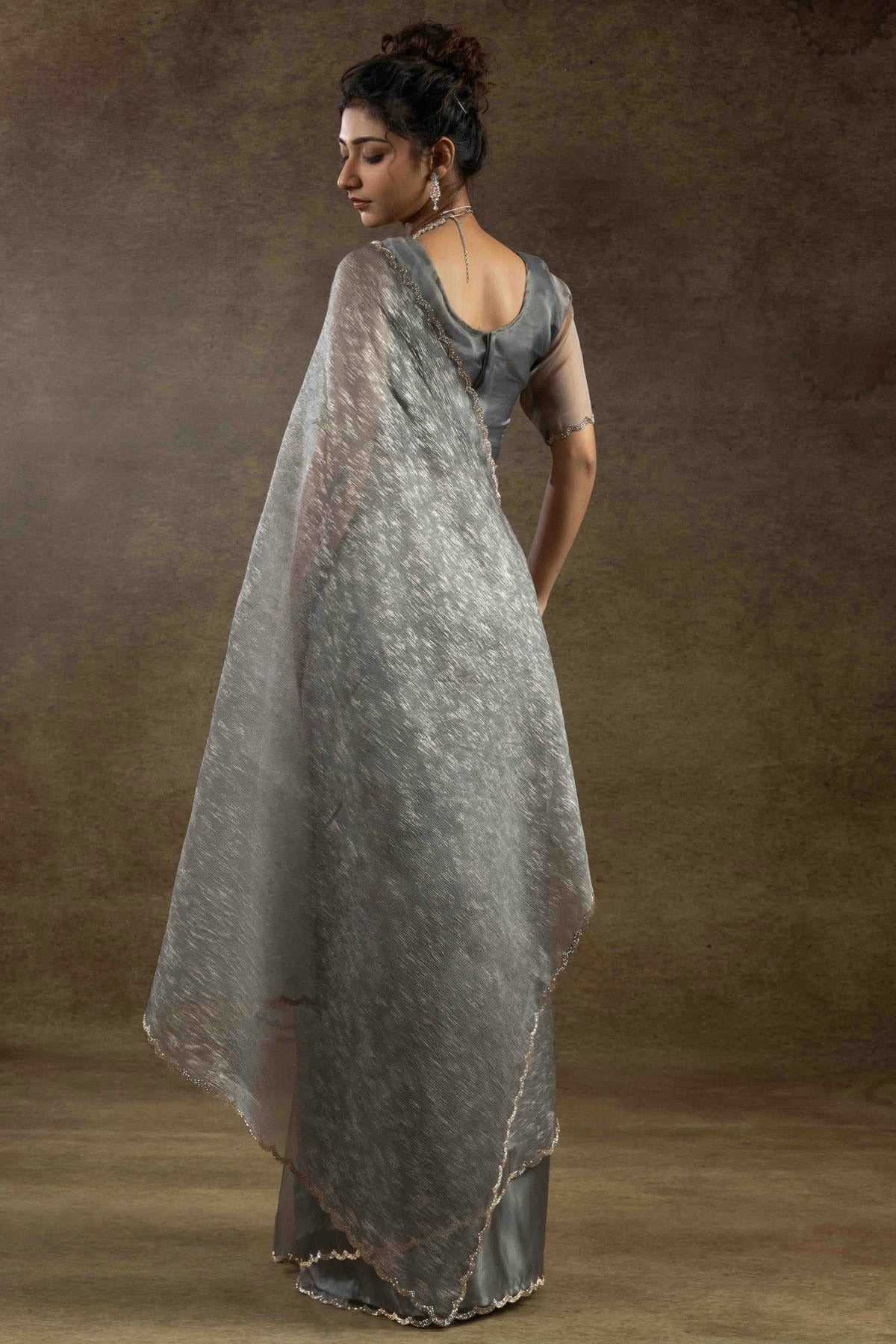 Grey Colour Tissue Silk Ready To Wear Saree SD1122044 A