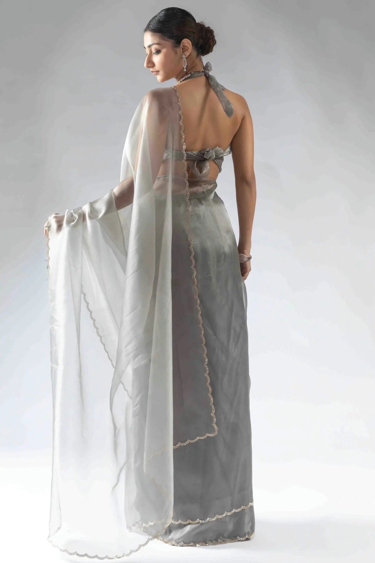 Grey Colour Tissue Silk Ready To Wear Saree SD1122047 A