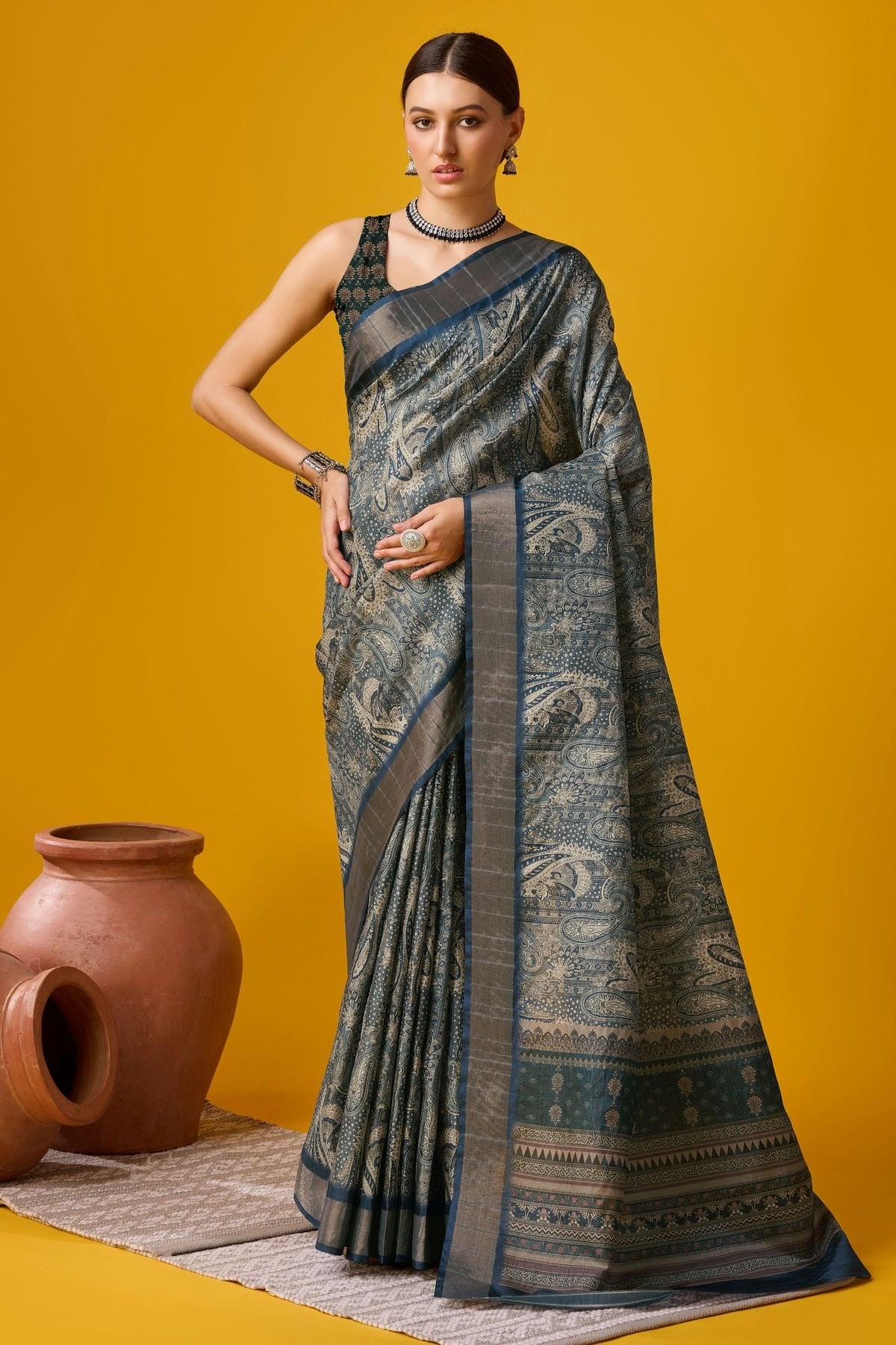 Grey Colour Woven Work Cotton Saree SD1102094