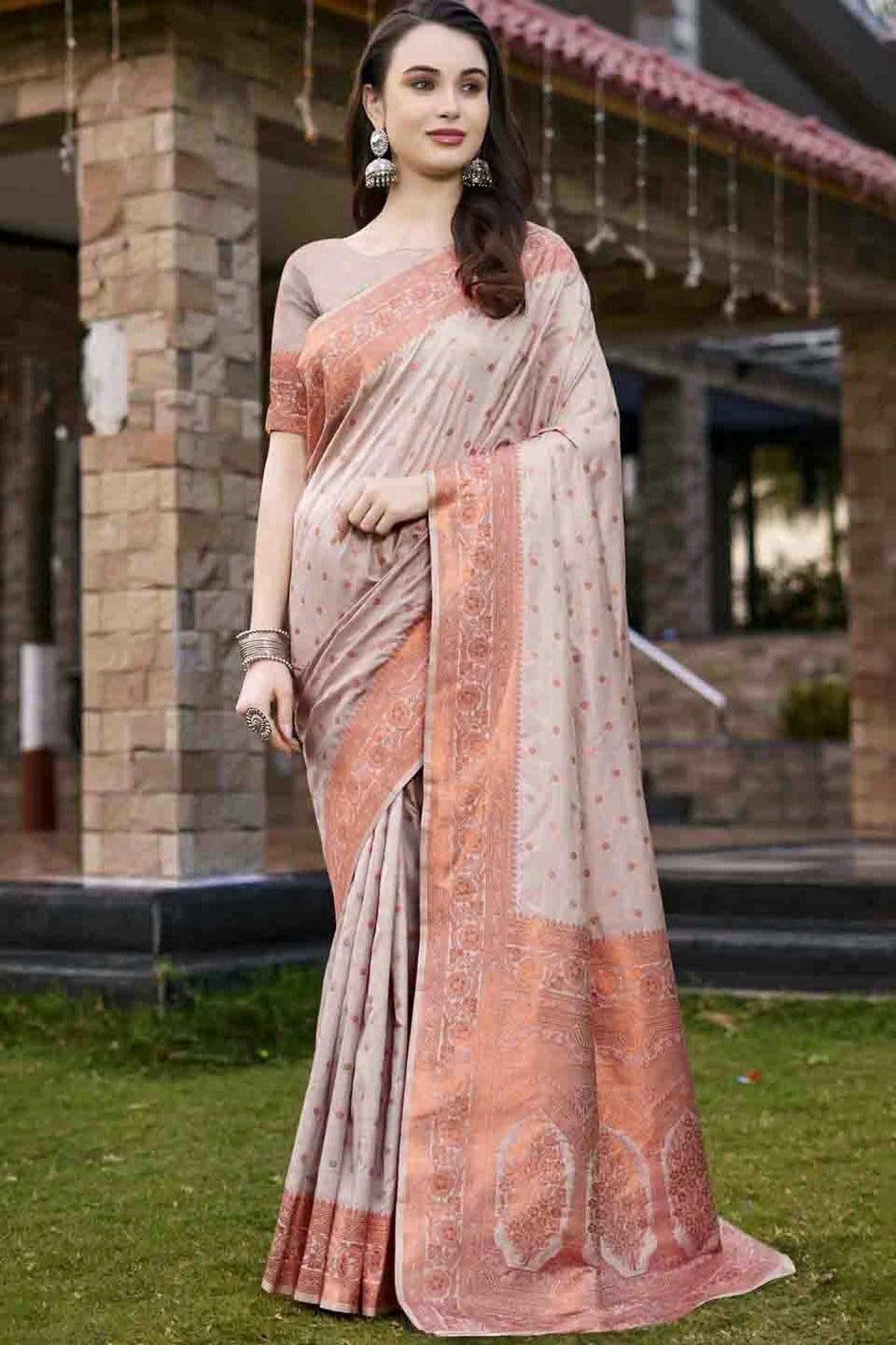 Grey Colour Woven Work Silk Traditional Saree SD1103391