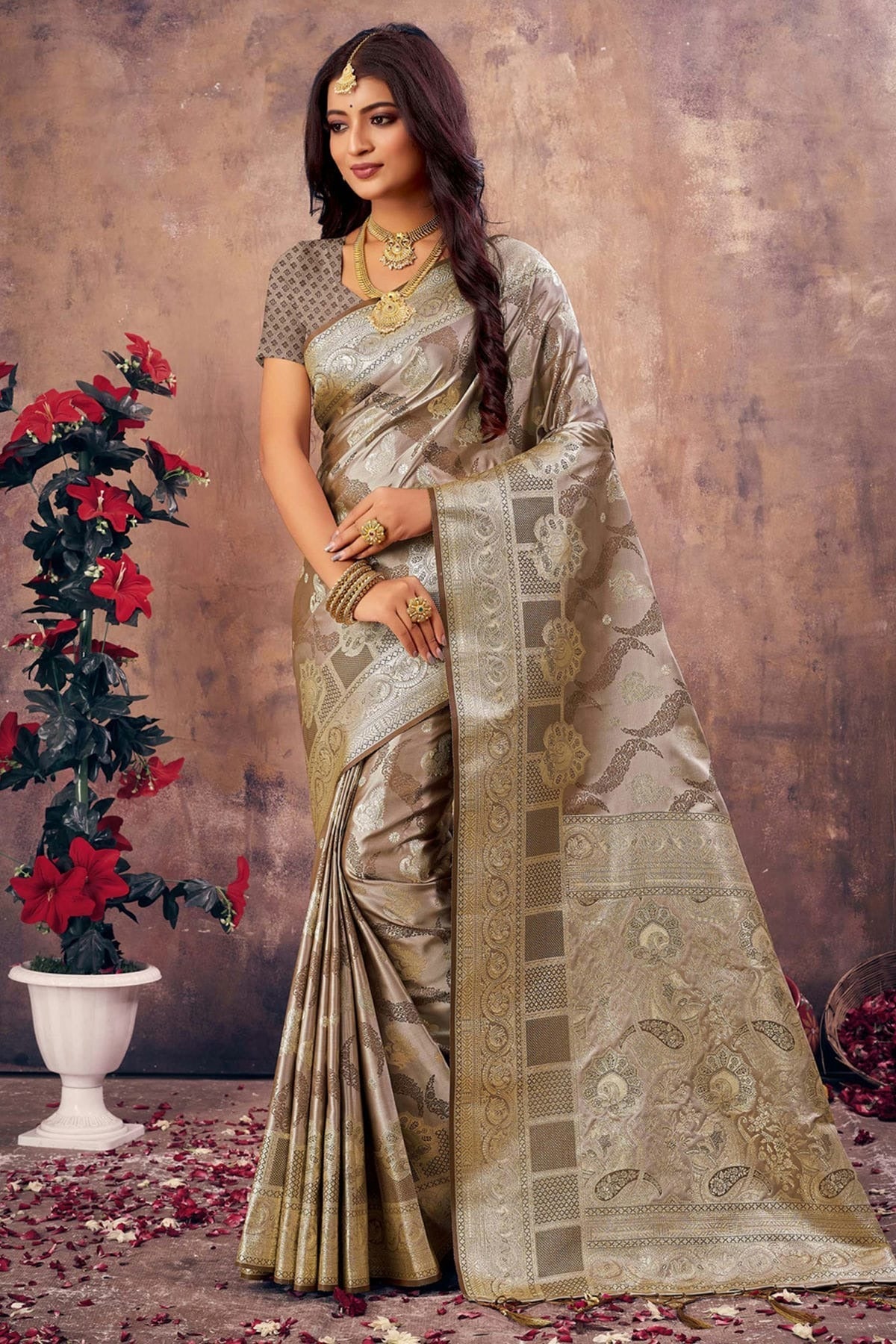 Grey Colour Woven Work South Silk Saree SD1101442