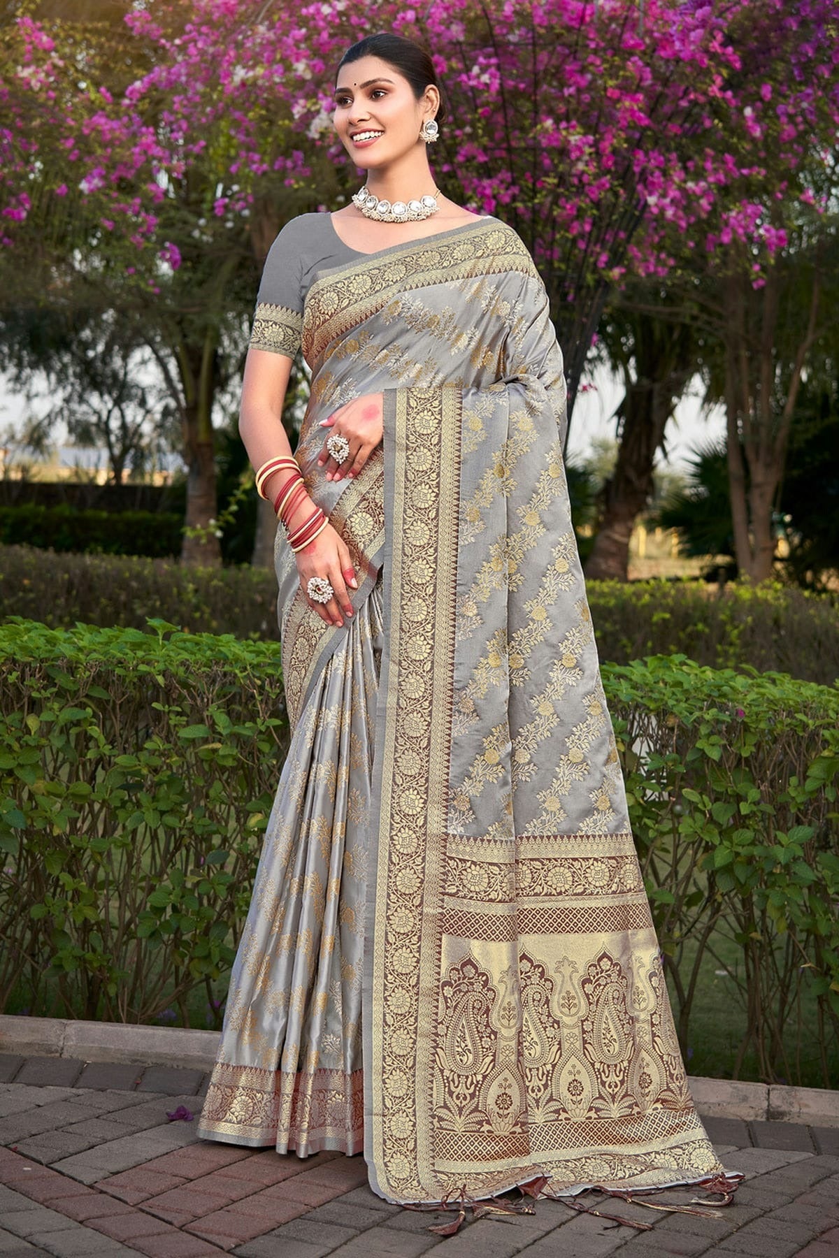 Grey Colour Woven Work Stain Silk Saree SD1101795