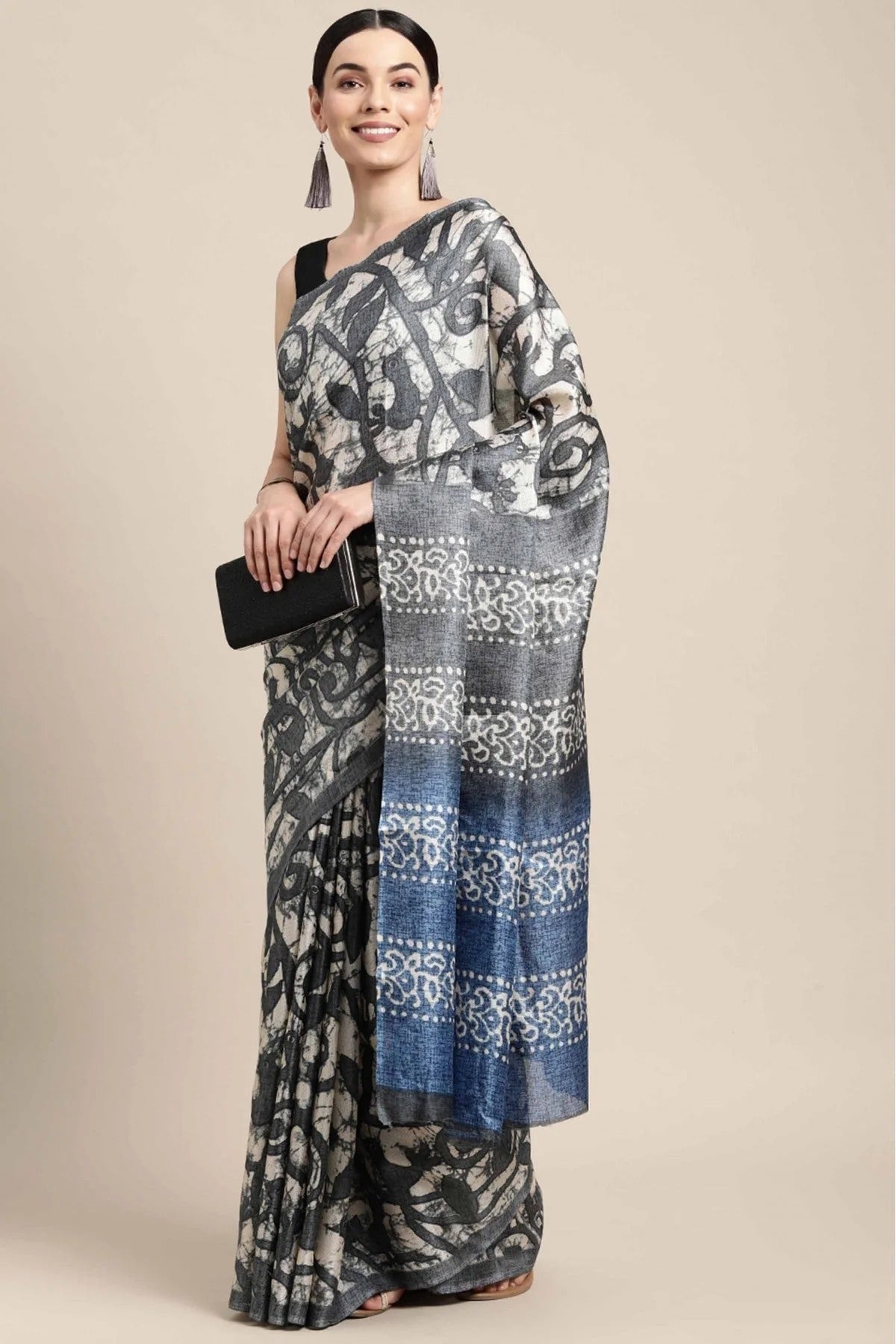 Grey and White Colour Cotton Printed Saree SD1100925