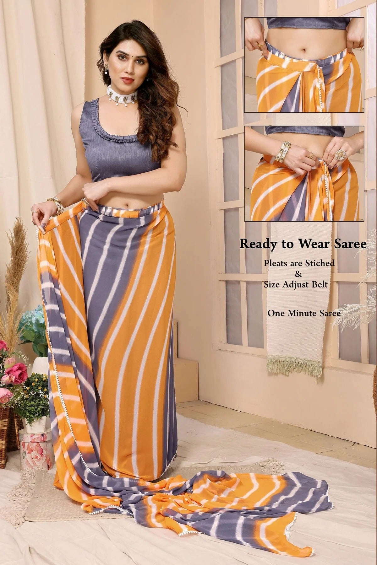 Grey and Yellow Colour Georgette Ready To Wear Saree SD1180013 A