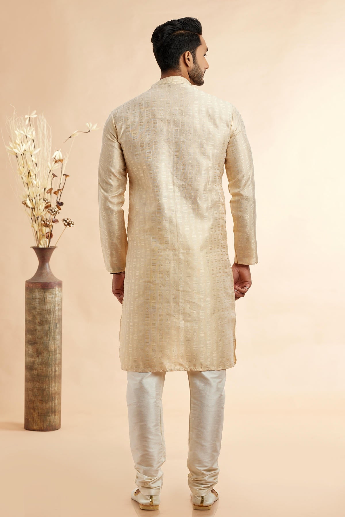Jacquard Art Silk Embroidery Kurta Pajama In Beige Colour KP1230500 3
