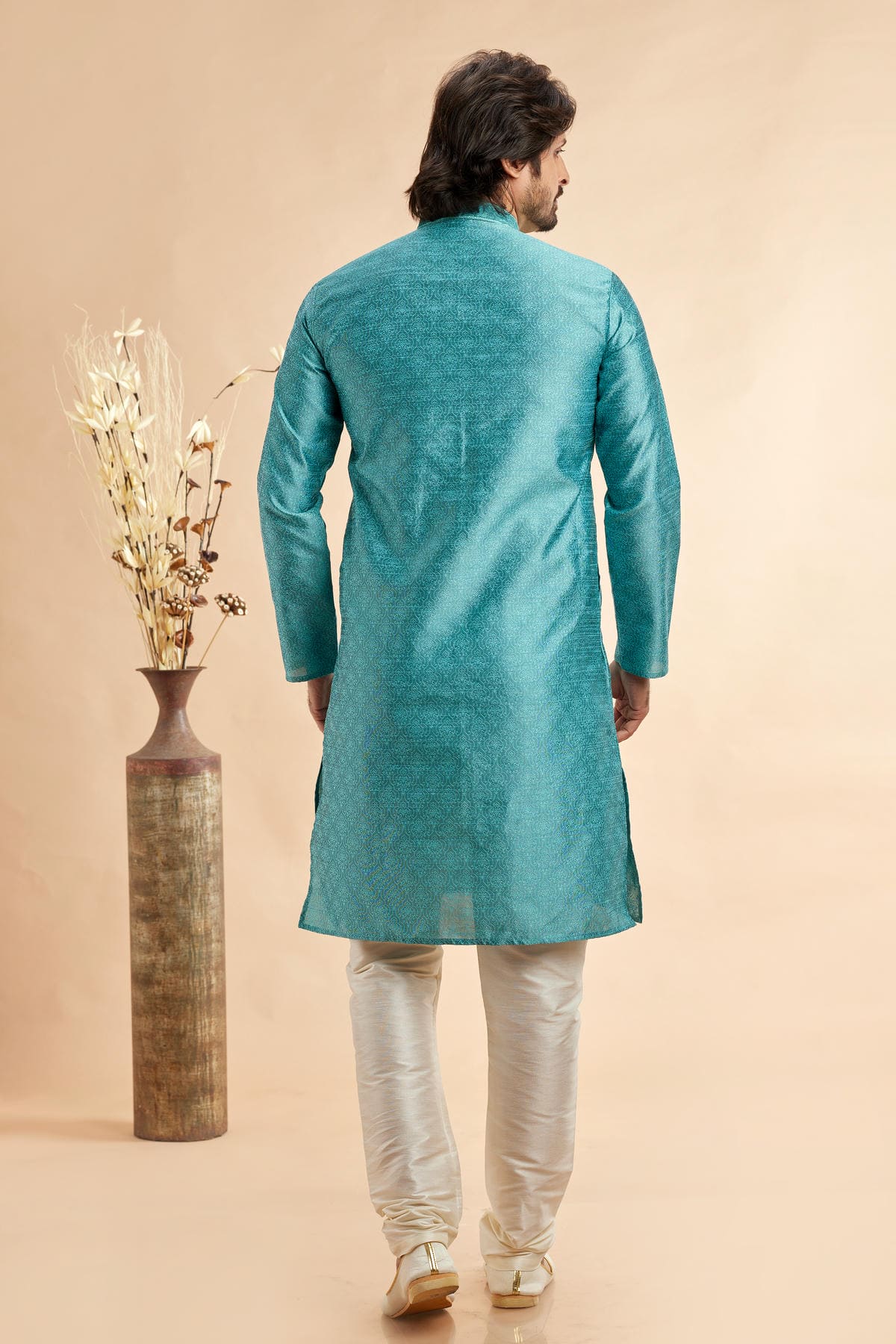 Jacquard Art Silk Embroidery Kurta Pajama In Light Blue Colour KP1230506 3