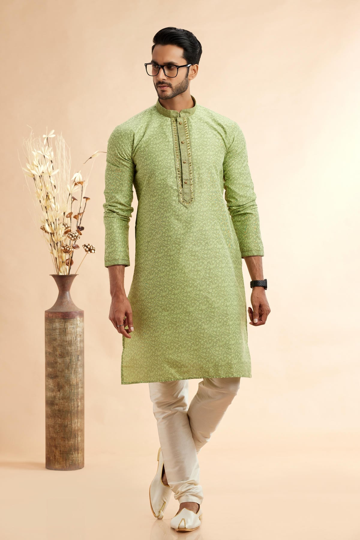 Jacquard Art Silk Embroidery Kurta Pajama In Pista Green Colour KP1230510 3