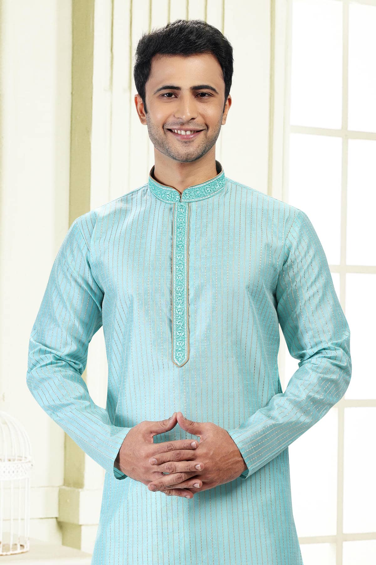 Jacquard Art Silk Kurta Pajama In Cream colour KP1230365 D