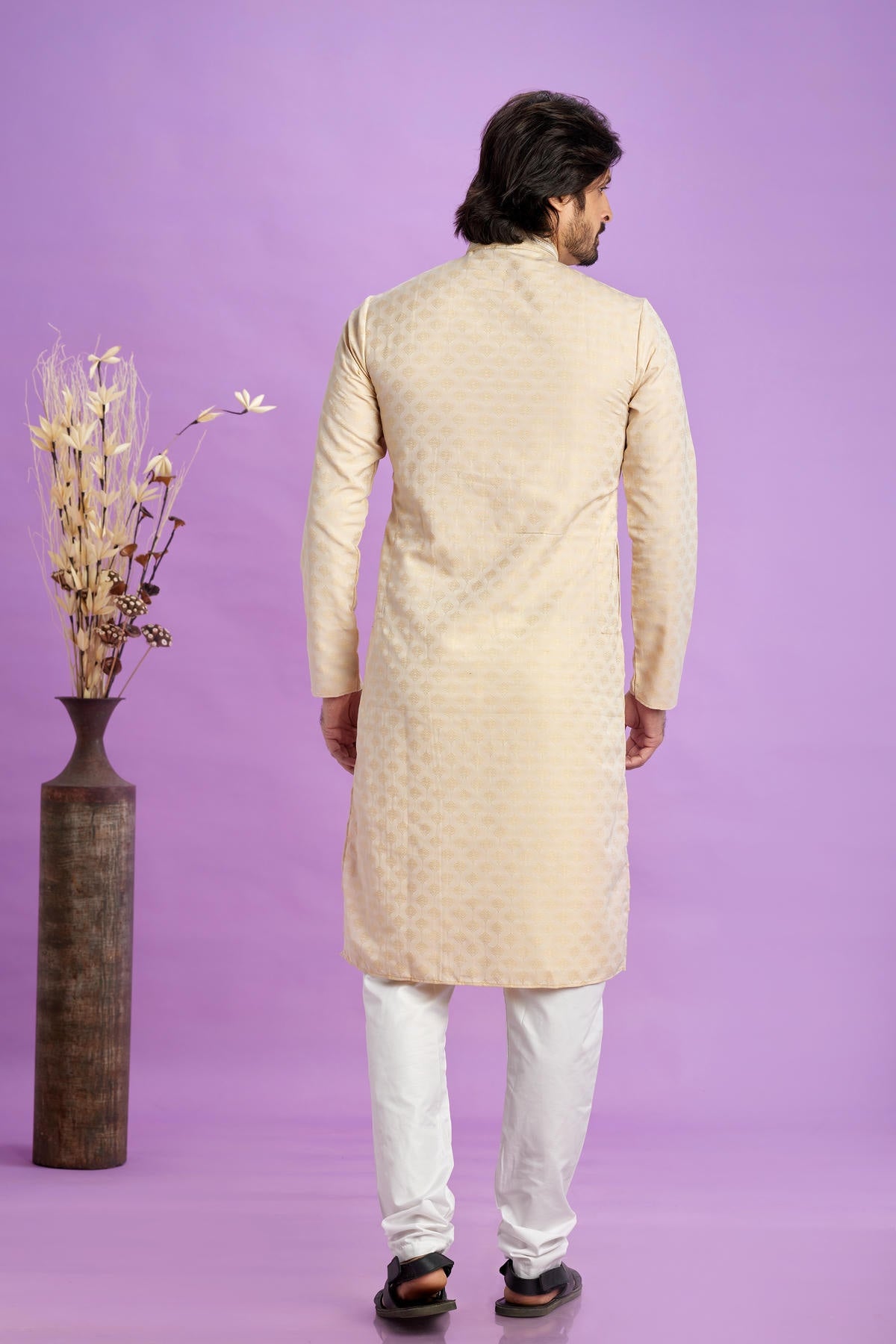 Jacquard Art Soft Silk Pintux Work Kurta Pajama In Beige Colour KP1230491 3