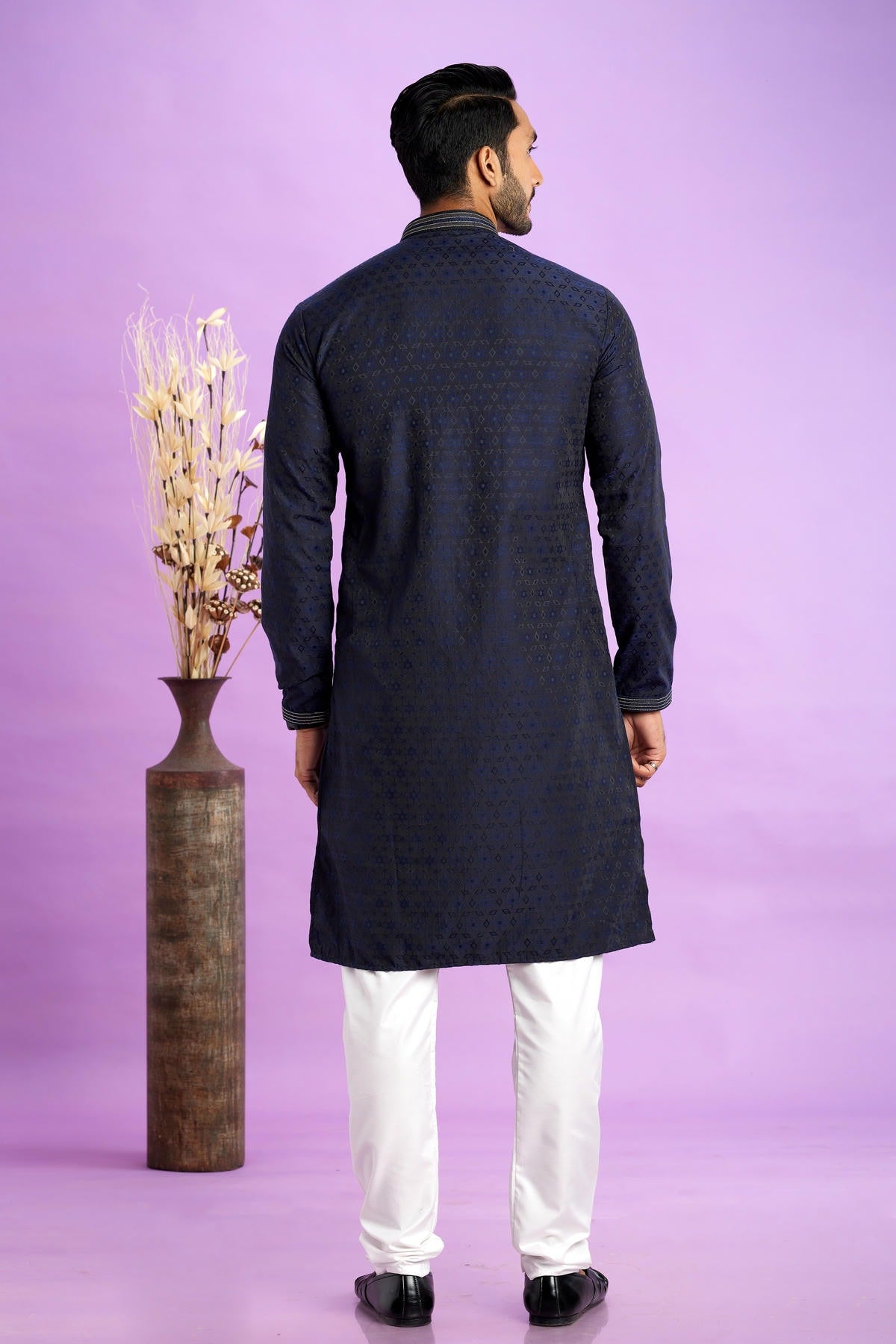 Jacquard Art Soft Silk Pintux Work Kurta Pajama In Navy Blue Colour KP1230497 3