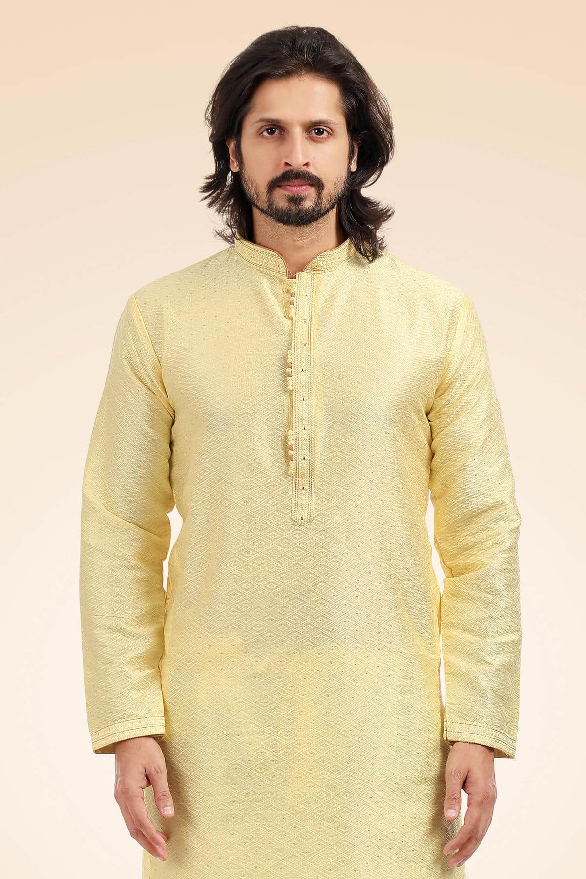 Jacquard Banarasi Silk Kurta Pajama In Cream colour KP1230342 C