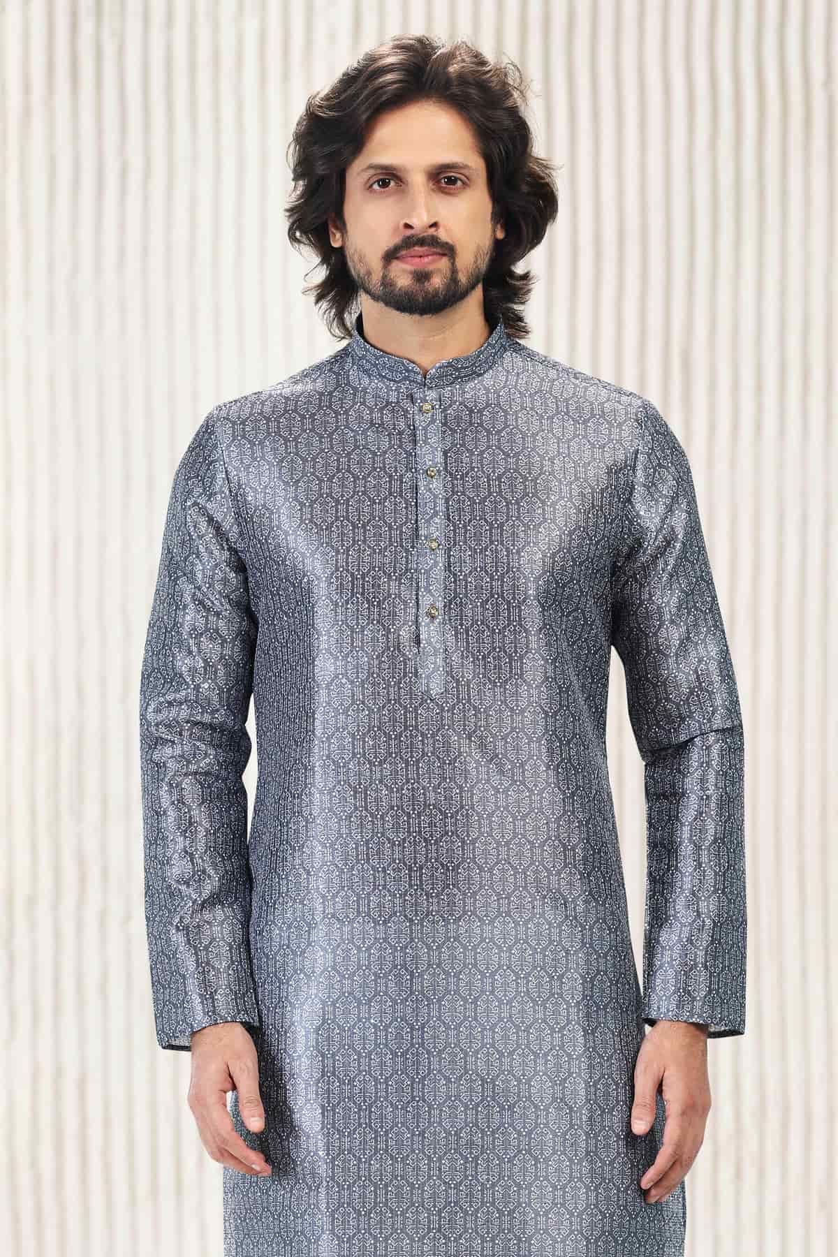 Jacquard Banarasi Silk Kurta Pajama In Dark Grey colour KP1230421 D