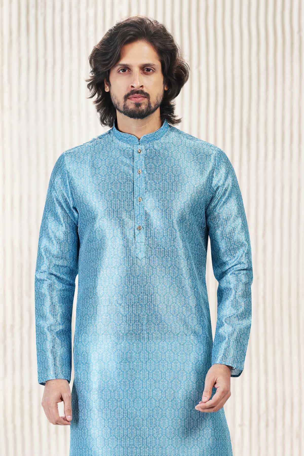 Jacquard Banarasi Silk Kurta Pajama In Sky Blue colour KP1230423 D