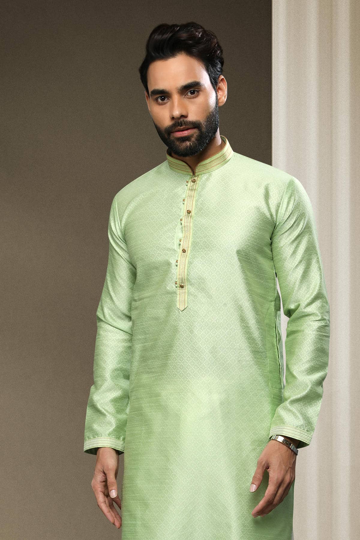 Jacquard Silk Brocade Kurta Pajama In Cream colour KP1230317 C