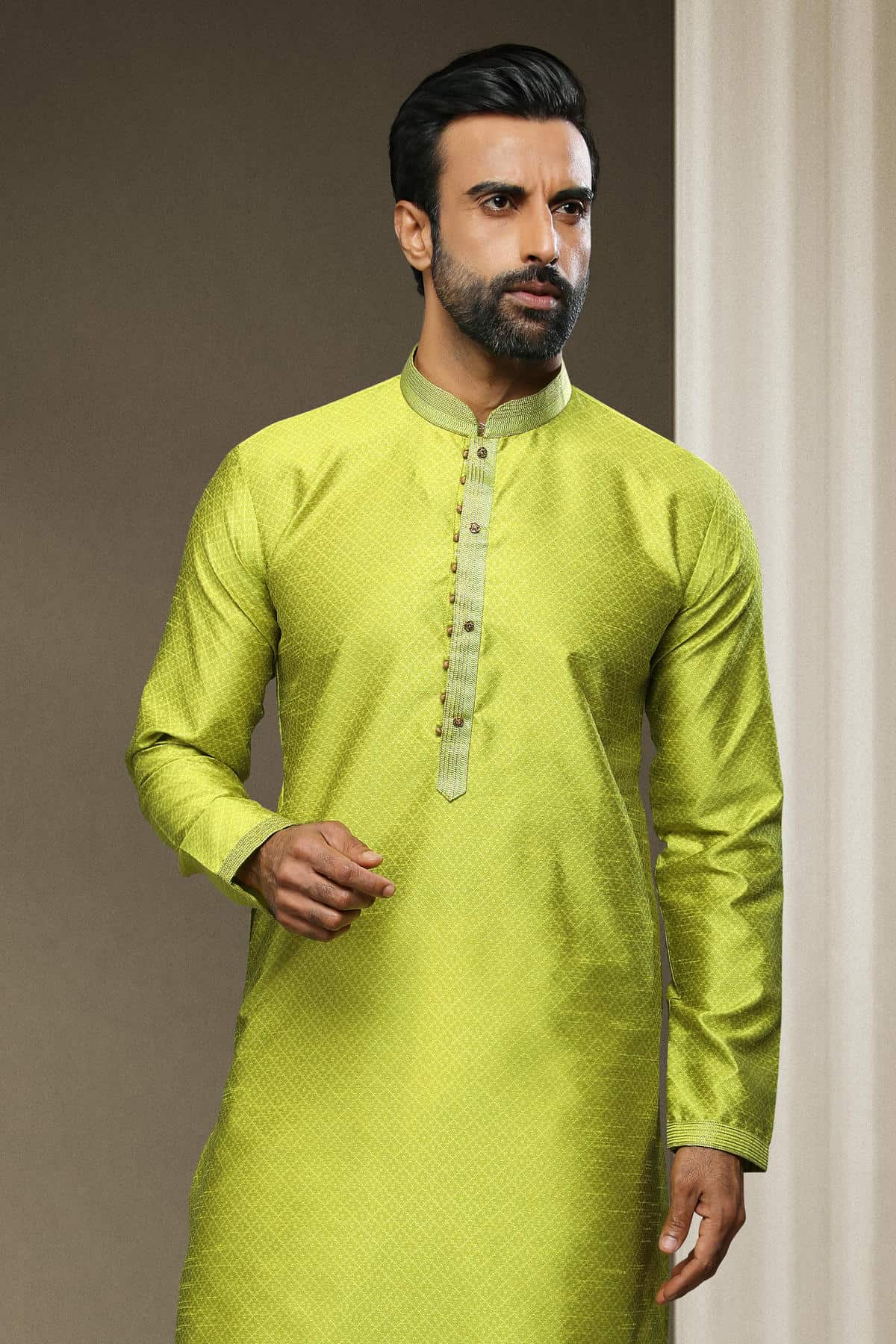 Jacquard Silk Brocade Kurta Pajama In Cream colour KP1230319 C