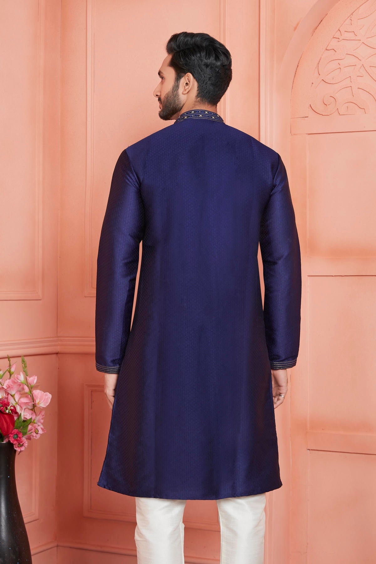 Jacquard Silk Brocade Pintux Work Kurta Pajama In Blue Colour KP1230541 3