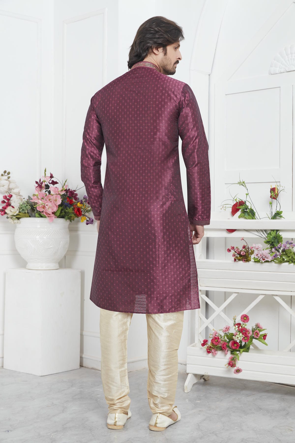Jacquard Silk Brocade Pintux Work Kurta Pajama In Magenta Colour KP1230550 3