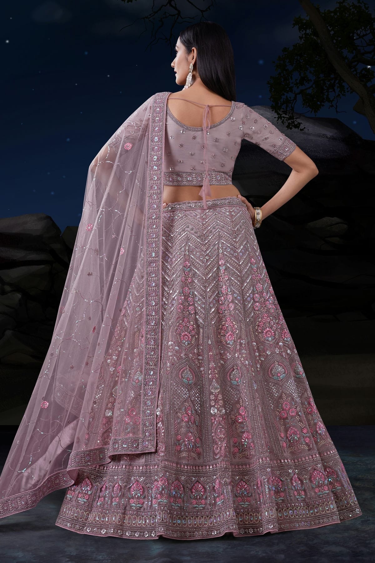 Lavender Colour Embroidery Soft Net Lehenga Choli LD1080724 A