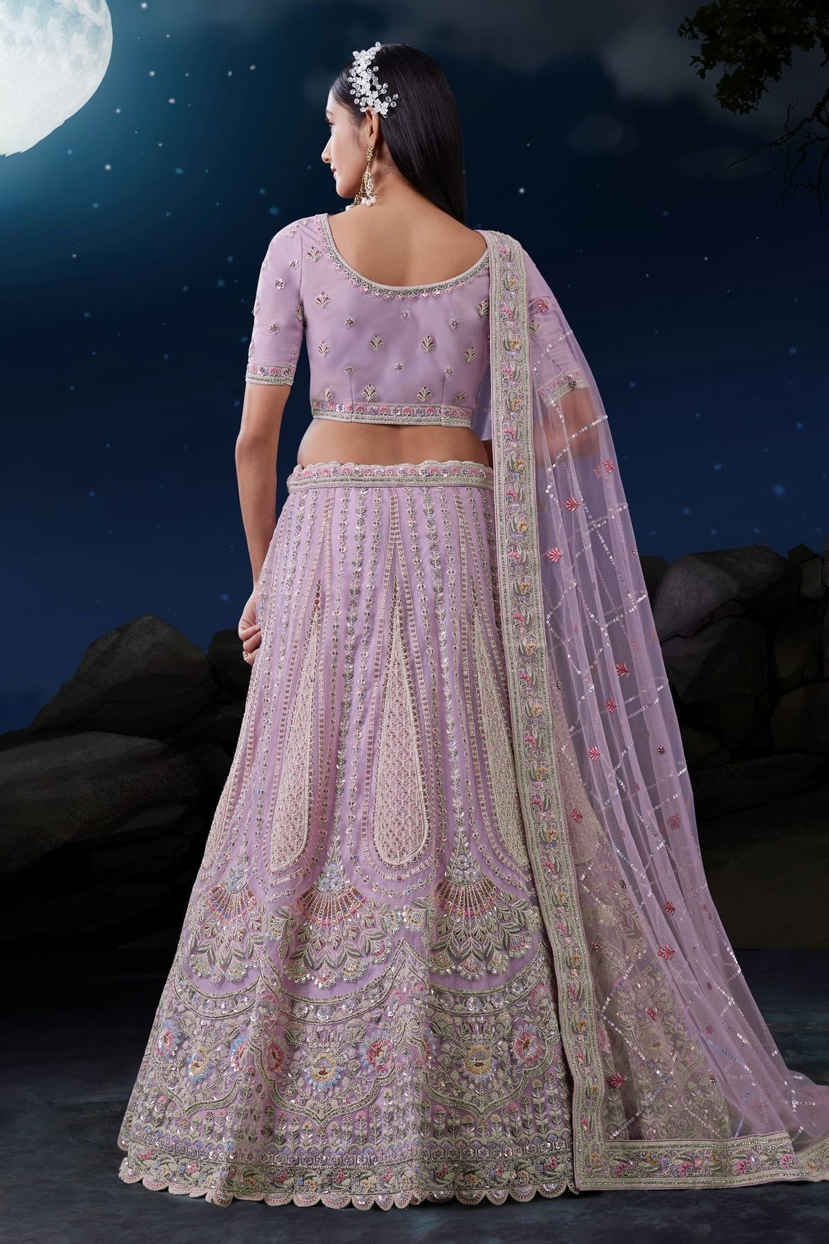 Lavender Colour Embroidery Soft Net Lehenga Choli LD1080727 A