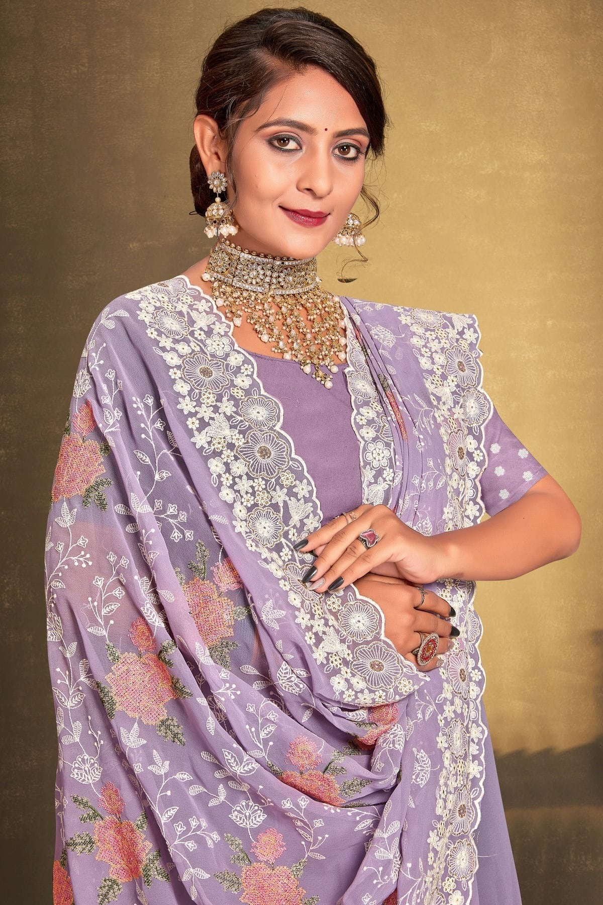 Lavender Colour Georgette Designer Saree LC1121516 A