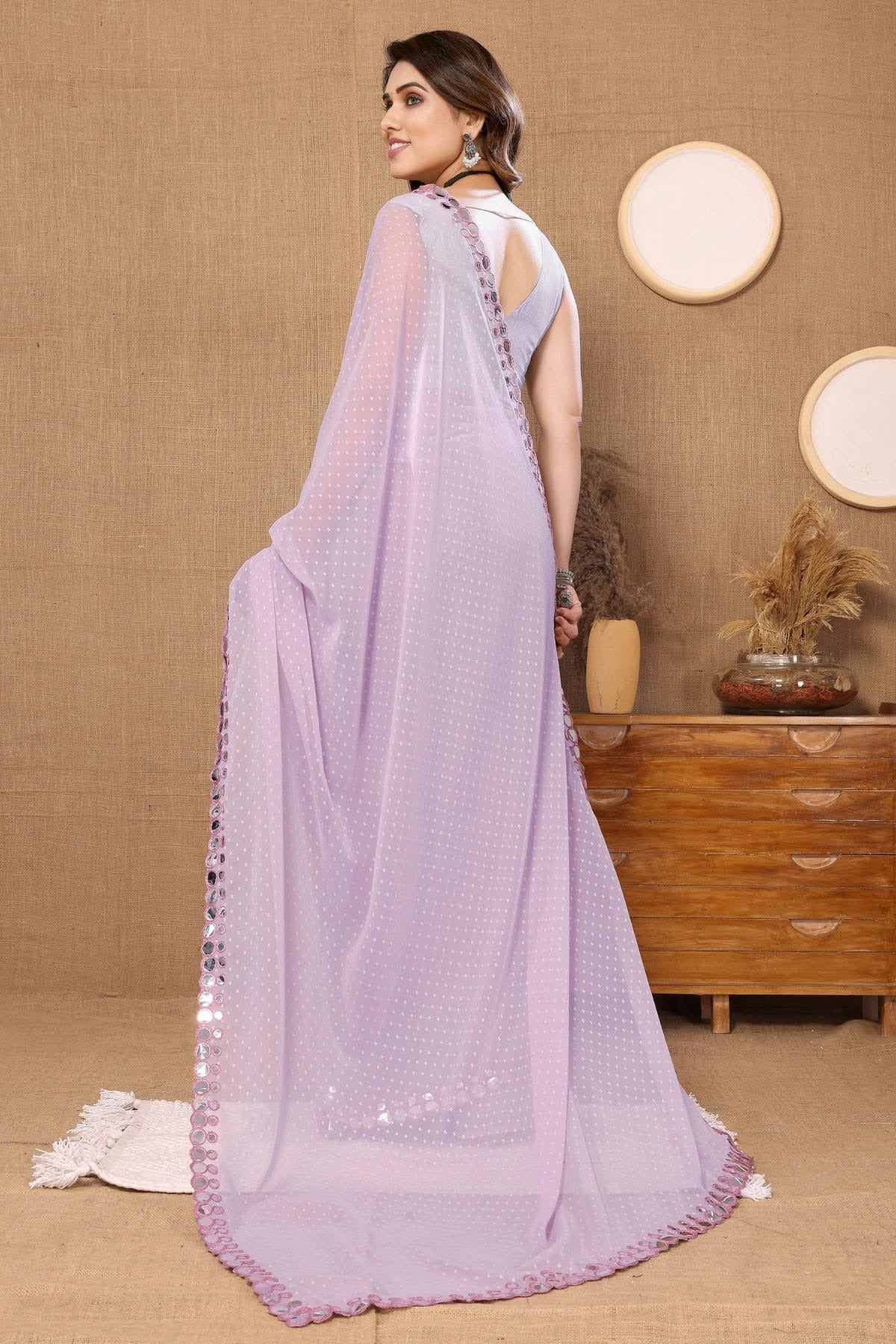 Lavender Colour Georgette Mirror Work Saree SD1180088 A