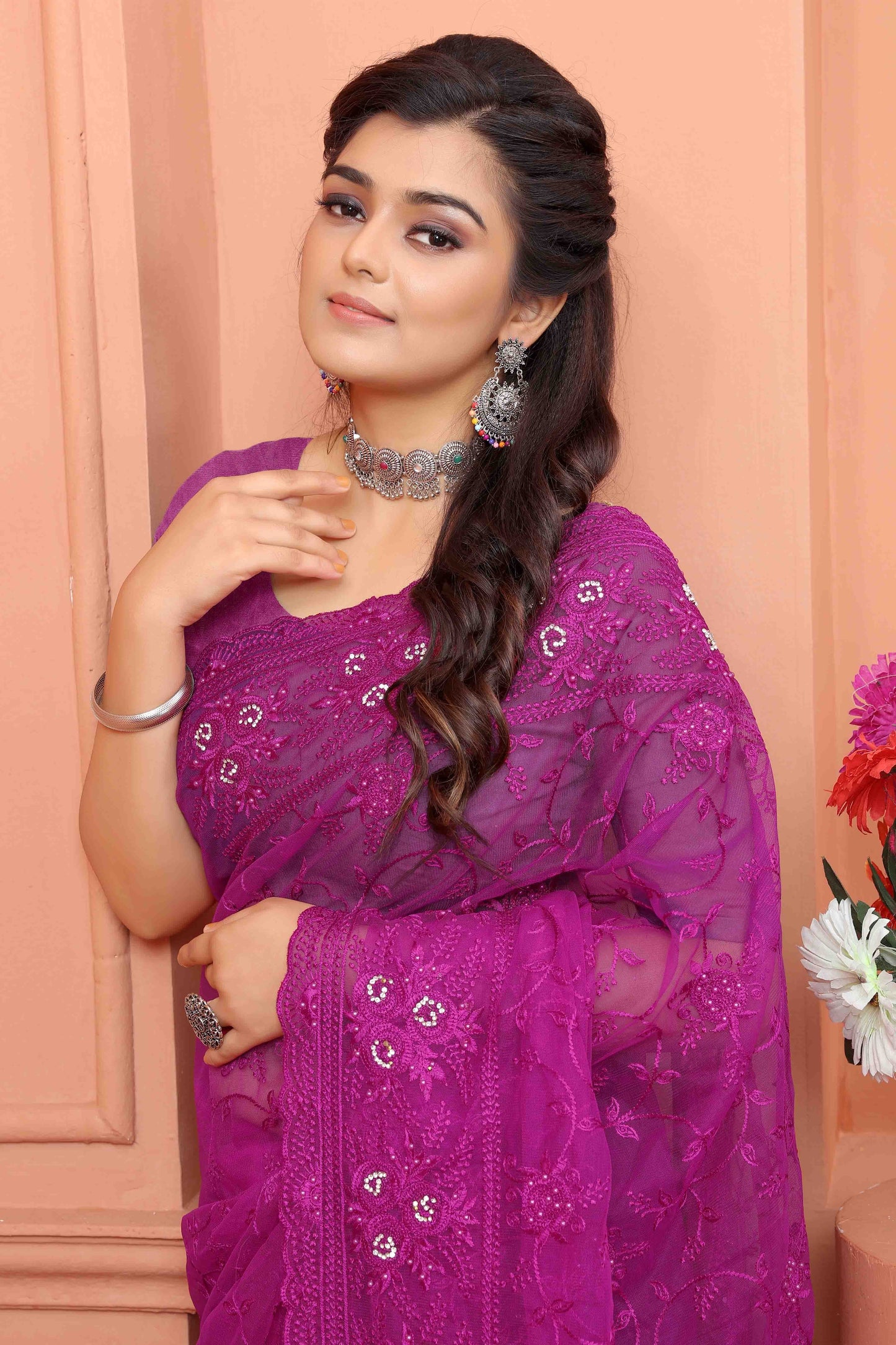 Lavender Colour Net Designer Saree SD1090514 A