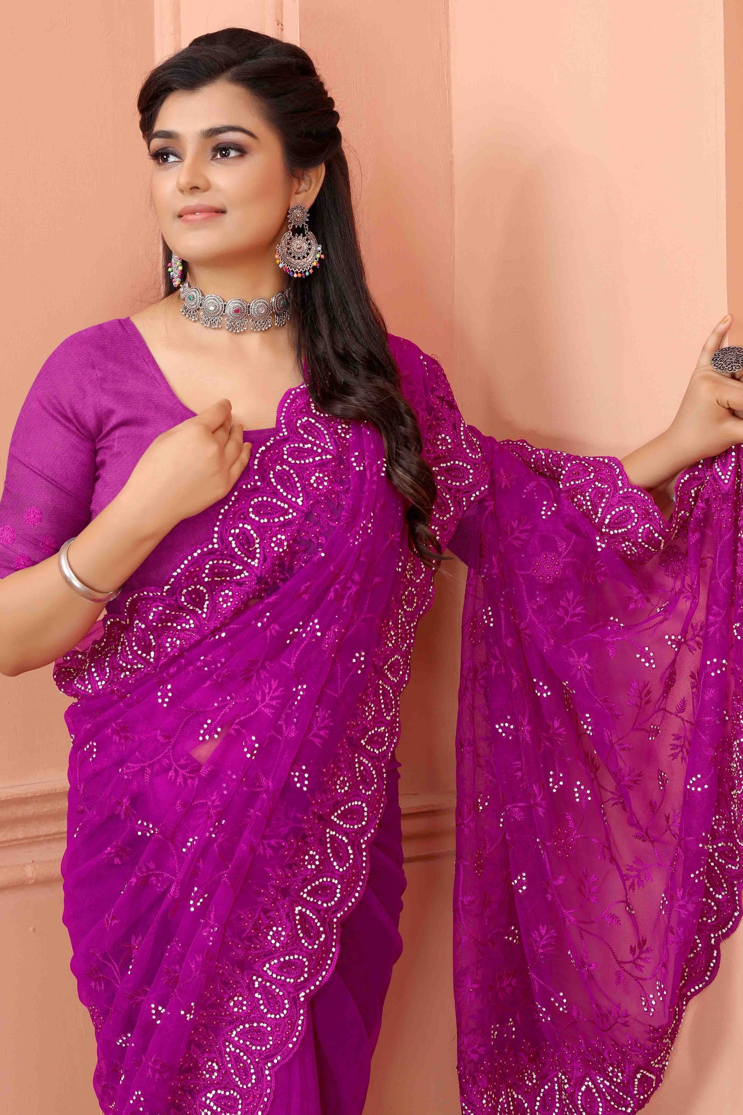 Lavender Colour Net Designer Saree SD1090519 A