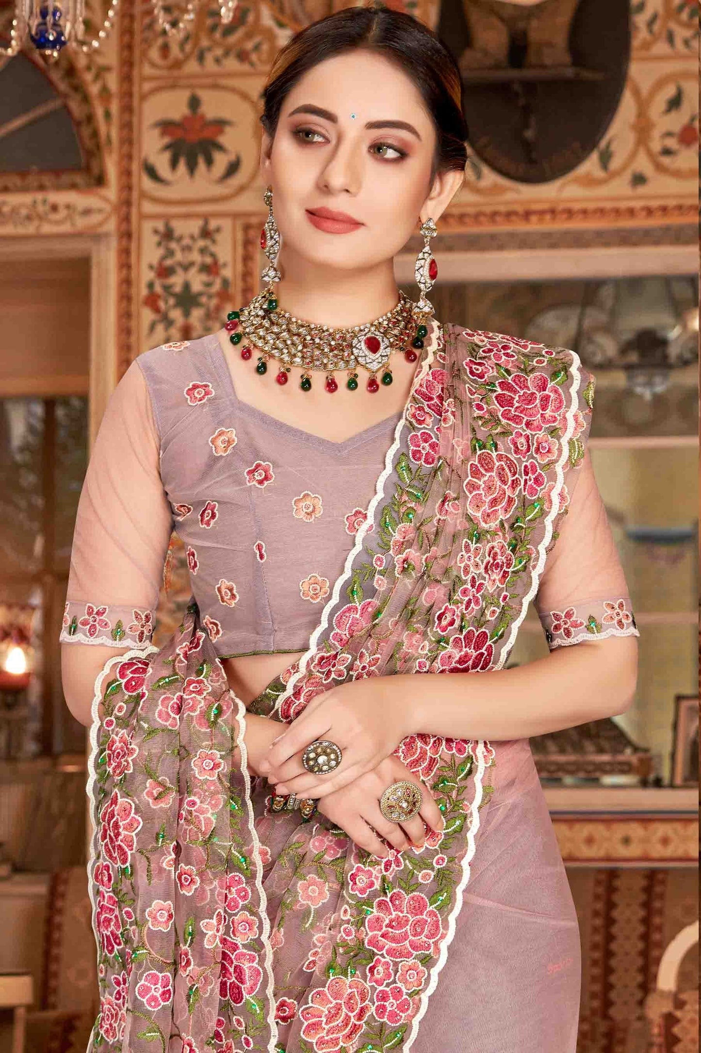 Lavender Colour Net Designer Saree SD1090526 A