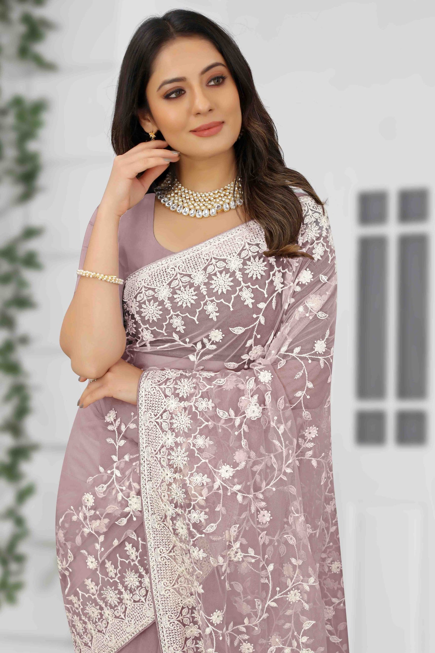 Lavender Colour Net Designer Saree SD1090555 A