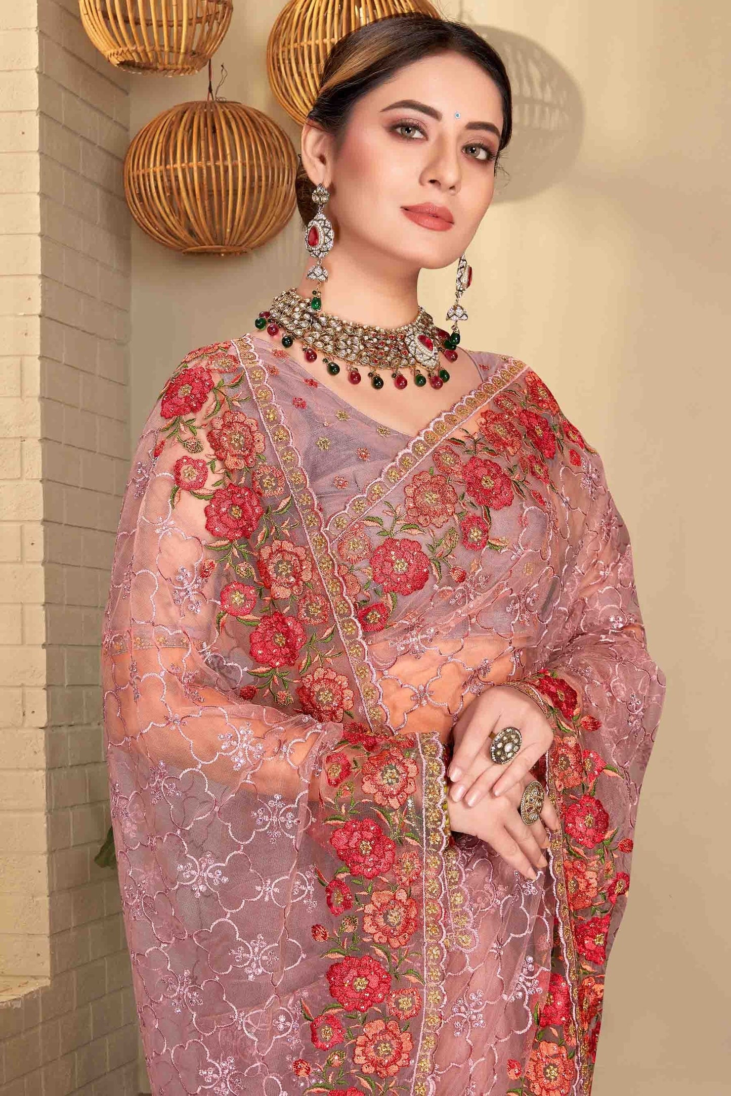 Lavender Colour Net Designer Saree SD1090585 A