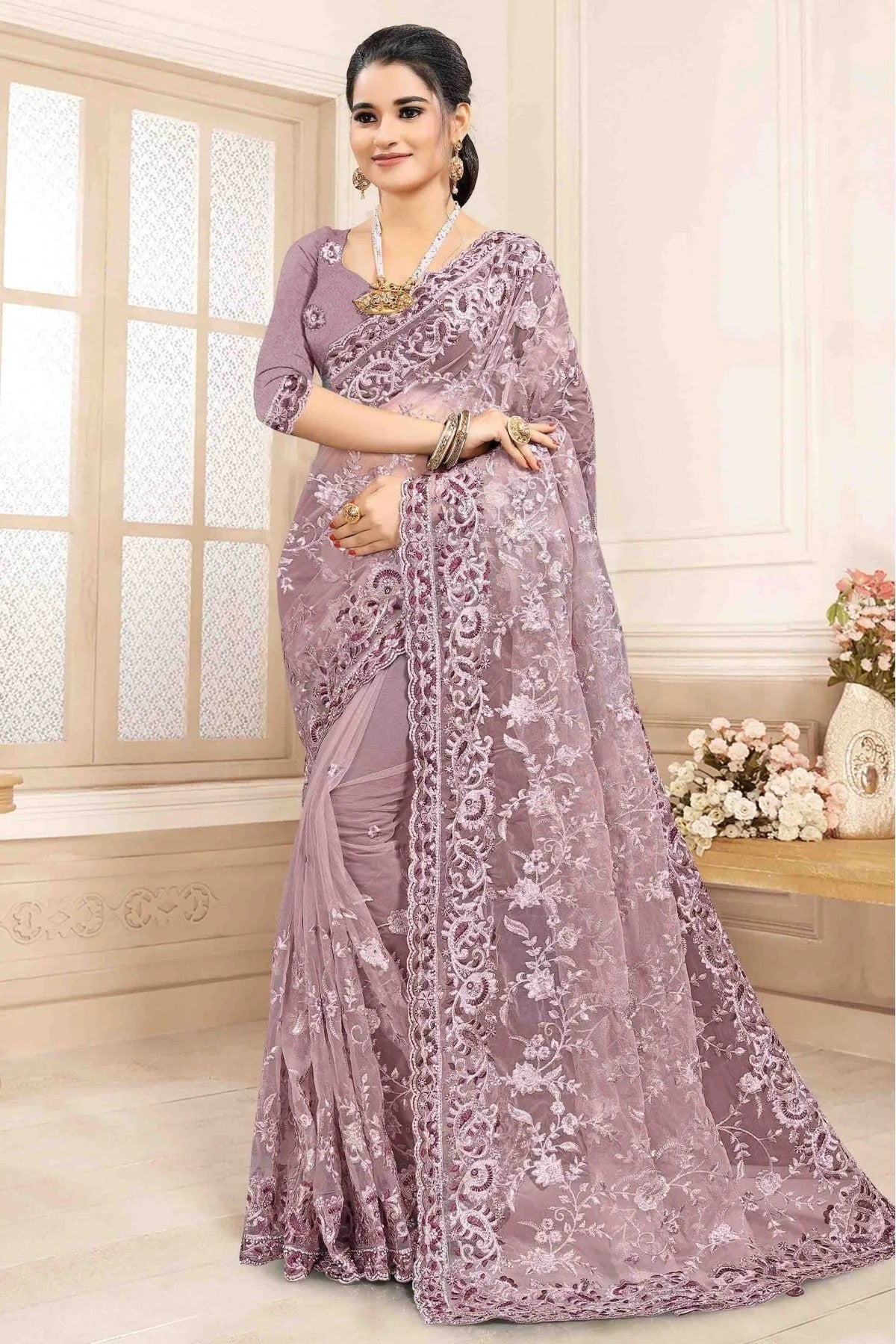 Lavender Colour Net Designer Saree SD1120147
