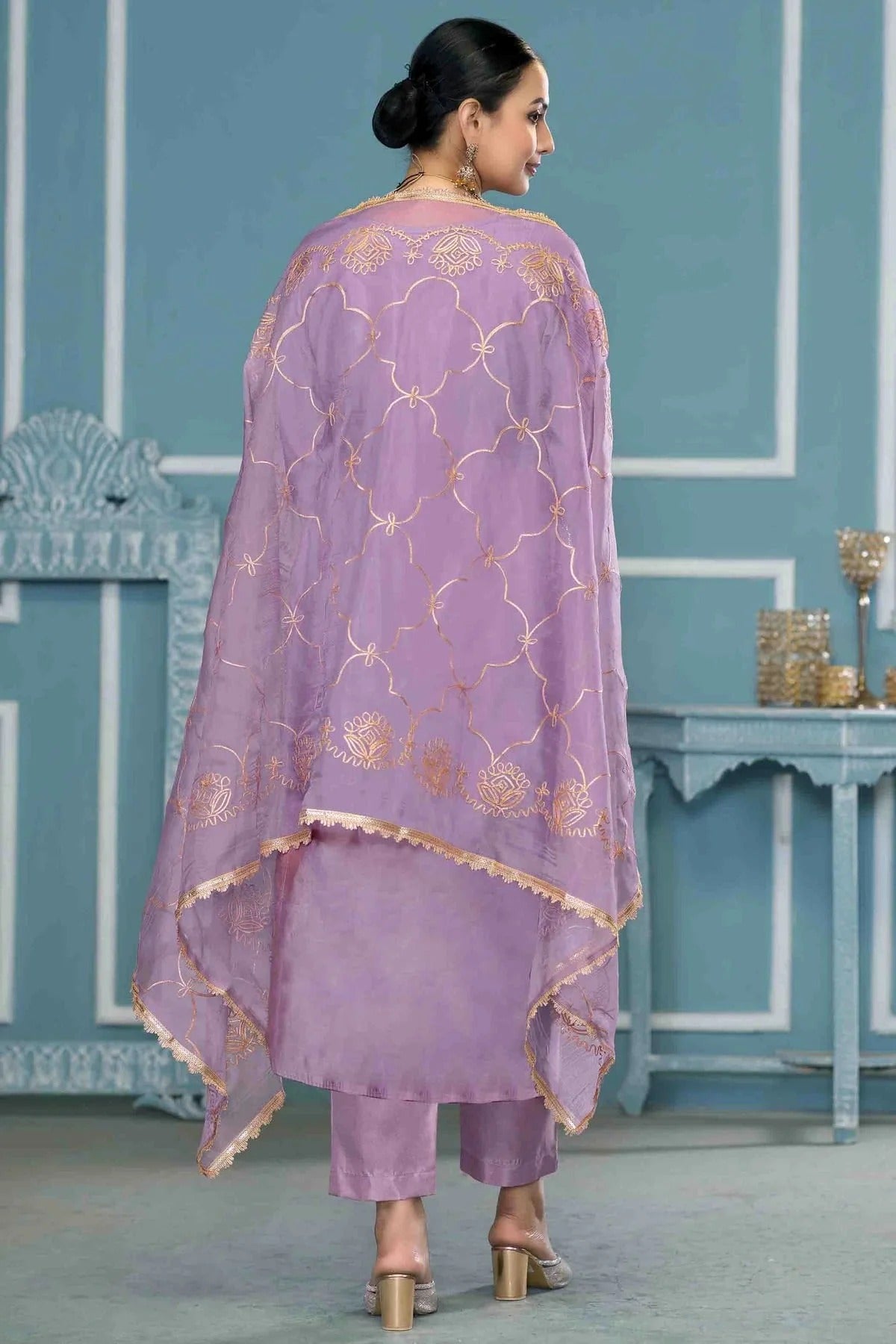 Lavender Colour Roman Cotton Pant Style Suit SM1113268 A