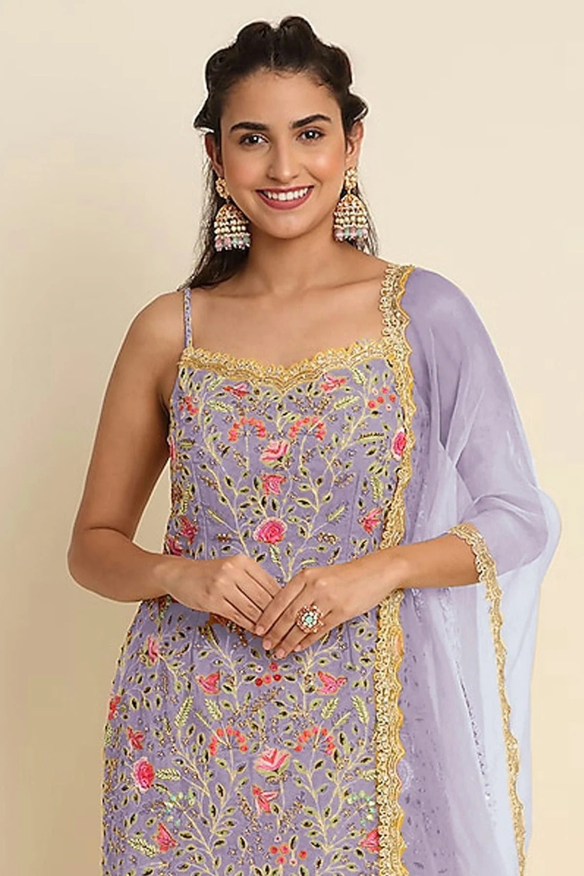 Lavender Colour Semi Stitched Faux Georgette Sharara Suit SM1140166 A