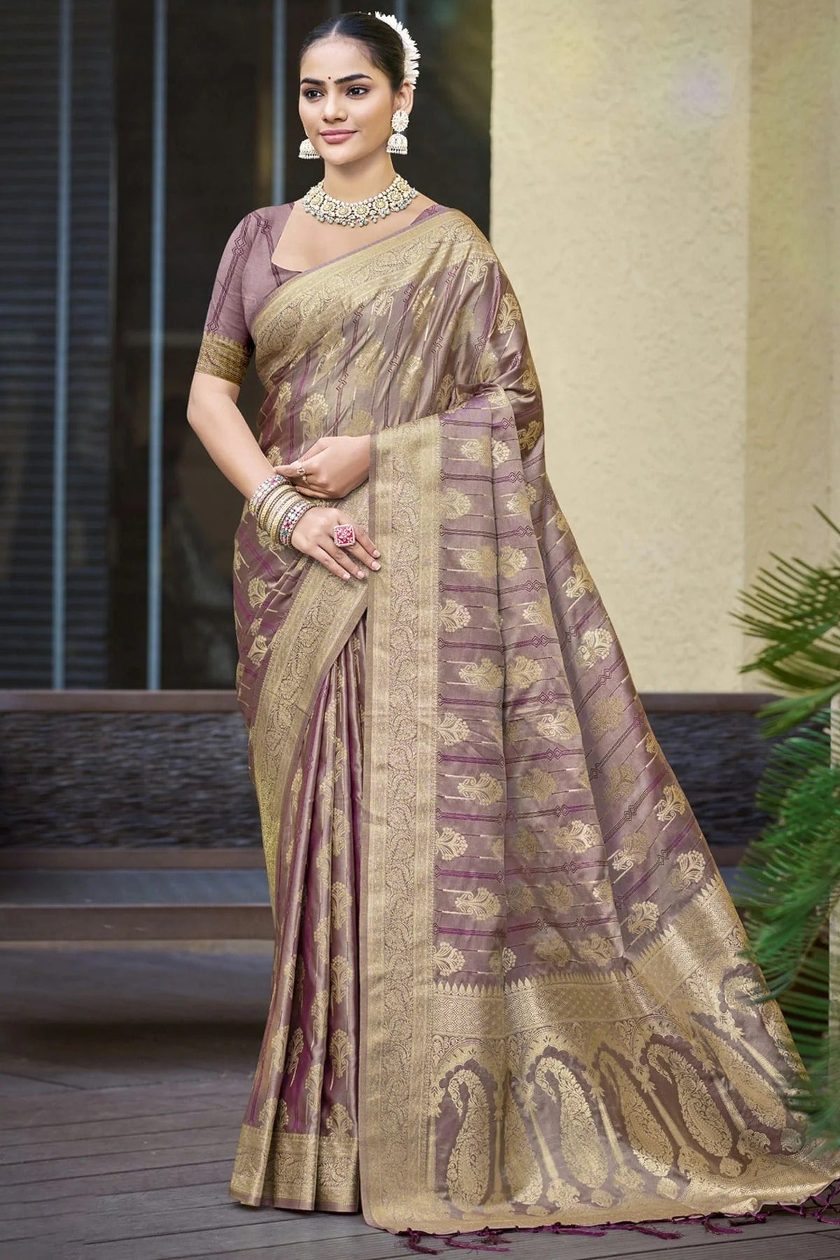 Lavender Colour Woven Work Satin Silk Traditional Saree SD1103209