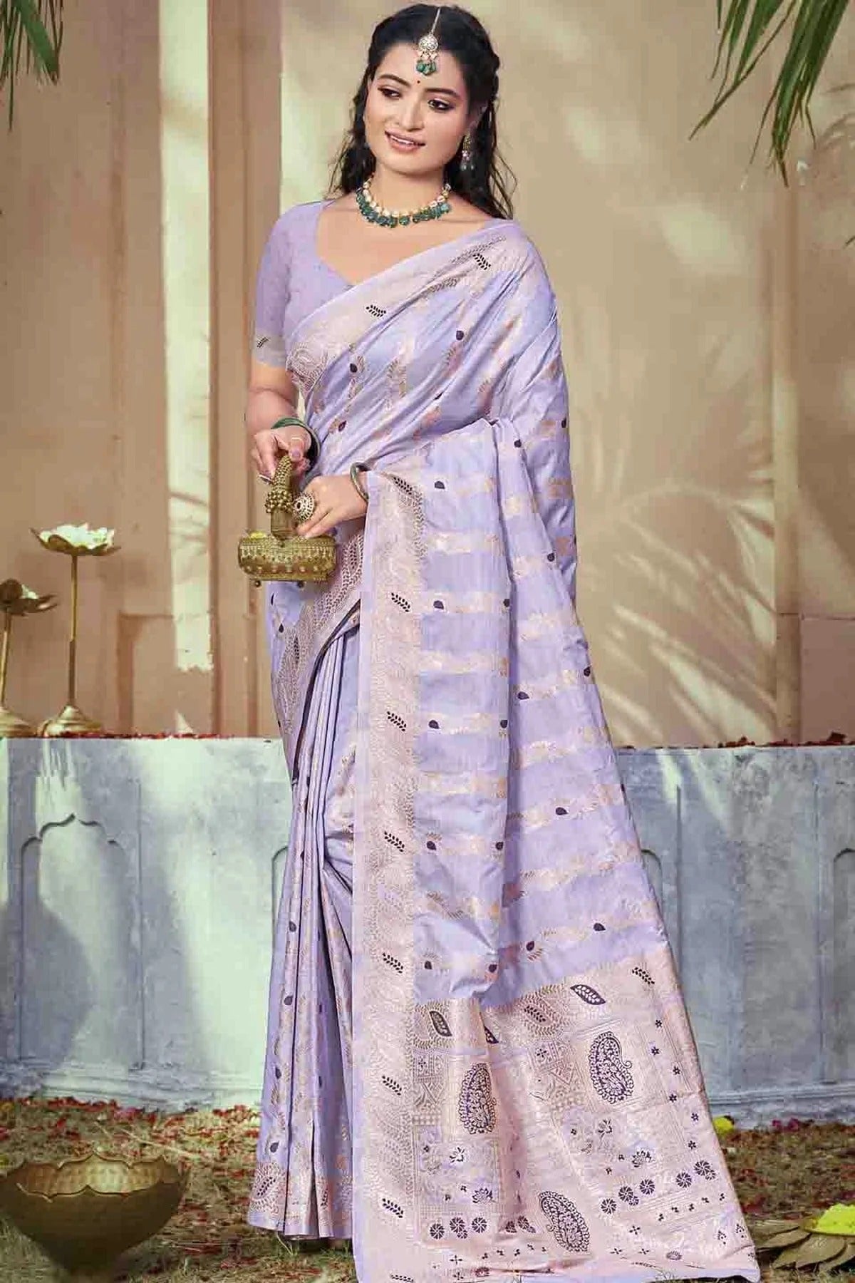 Lavender Colour Woven Work Silk Traditional Saree SD1103474