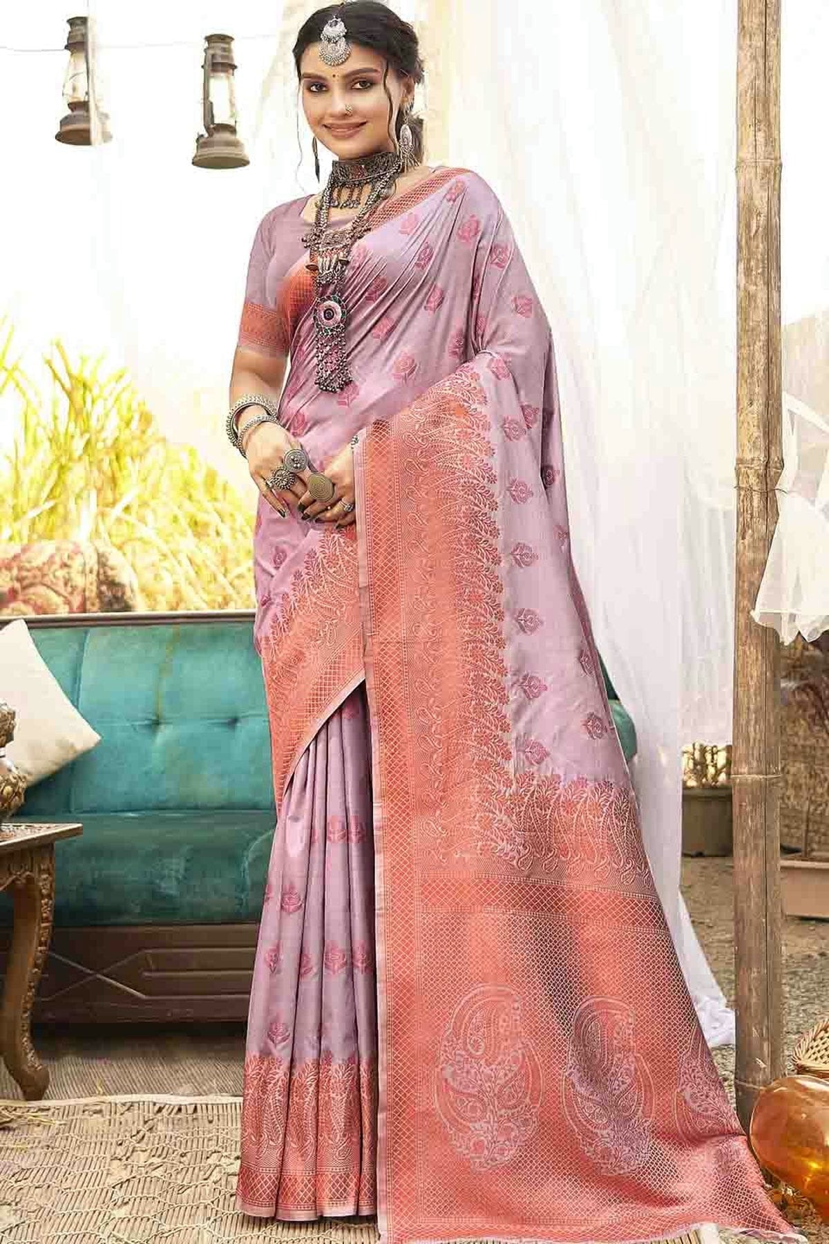 Lavender Colour Woven Work Silk Traditional Saree SD1103529