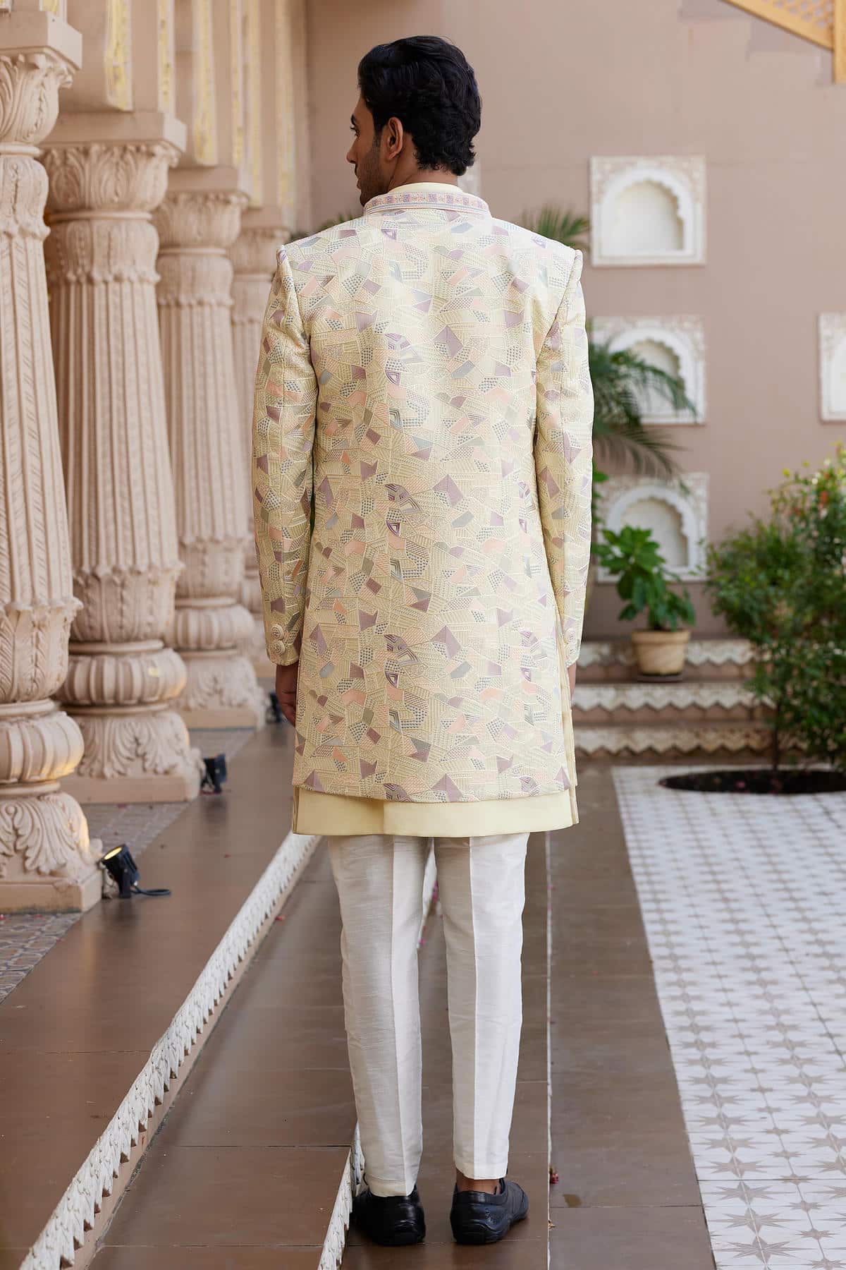 Lemon Yellow Colour Art Silk Embroidery Work 3 Pcs Indo Western