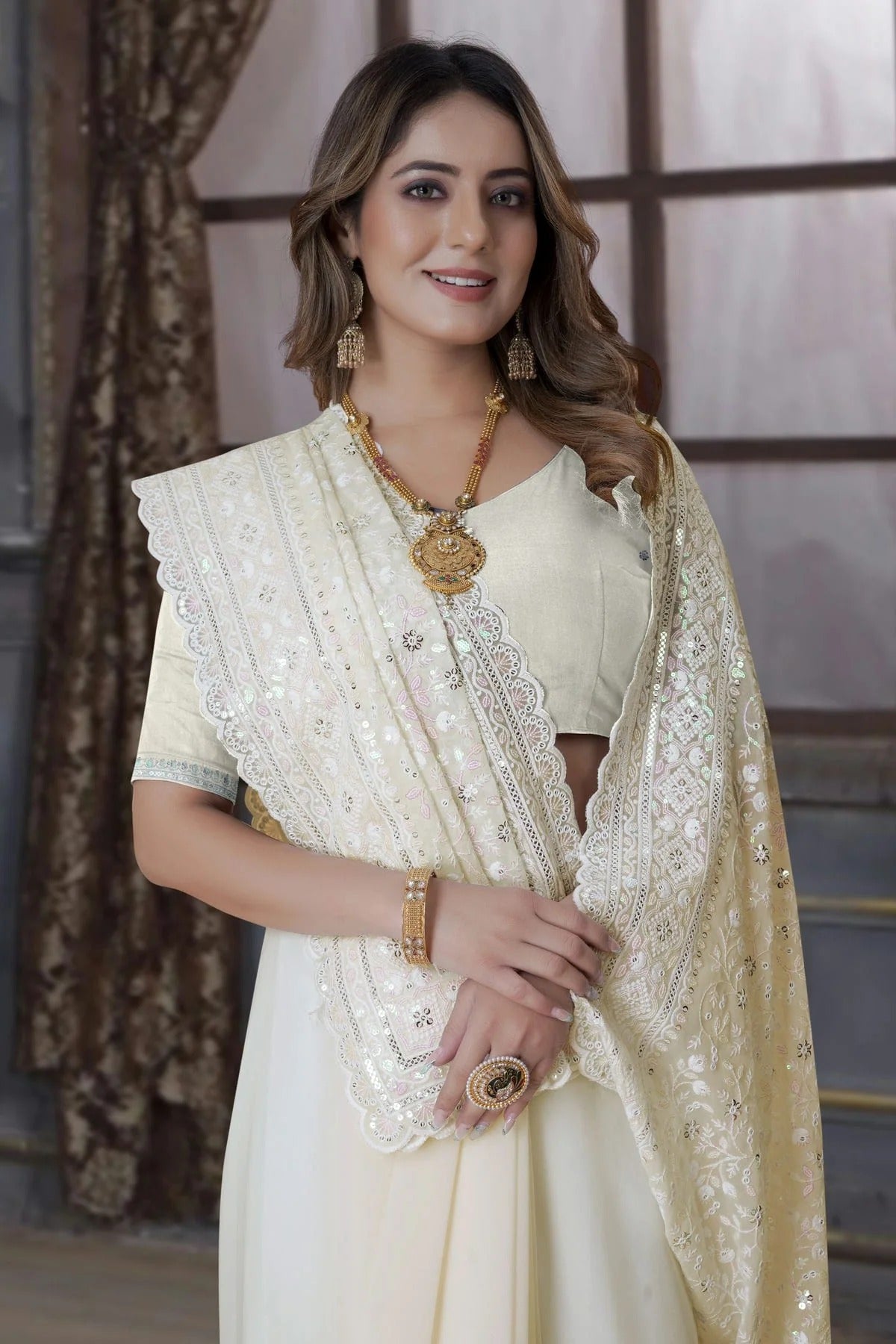 Lemon Yellow Colour Georgette Saree SD1090882 A