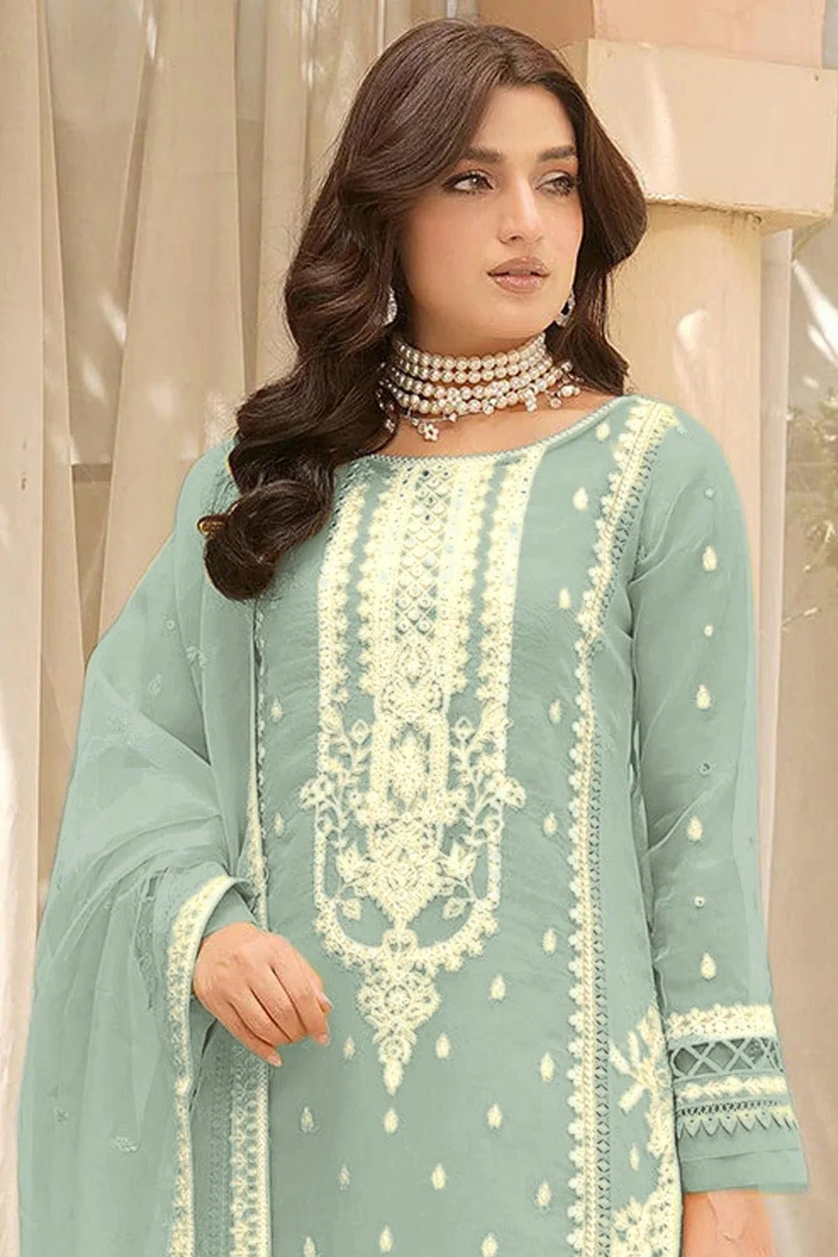 Light Blue Colour Semi Stitched Soft Organza Pakistani Suit SM1140364 A