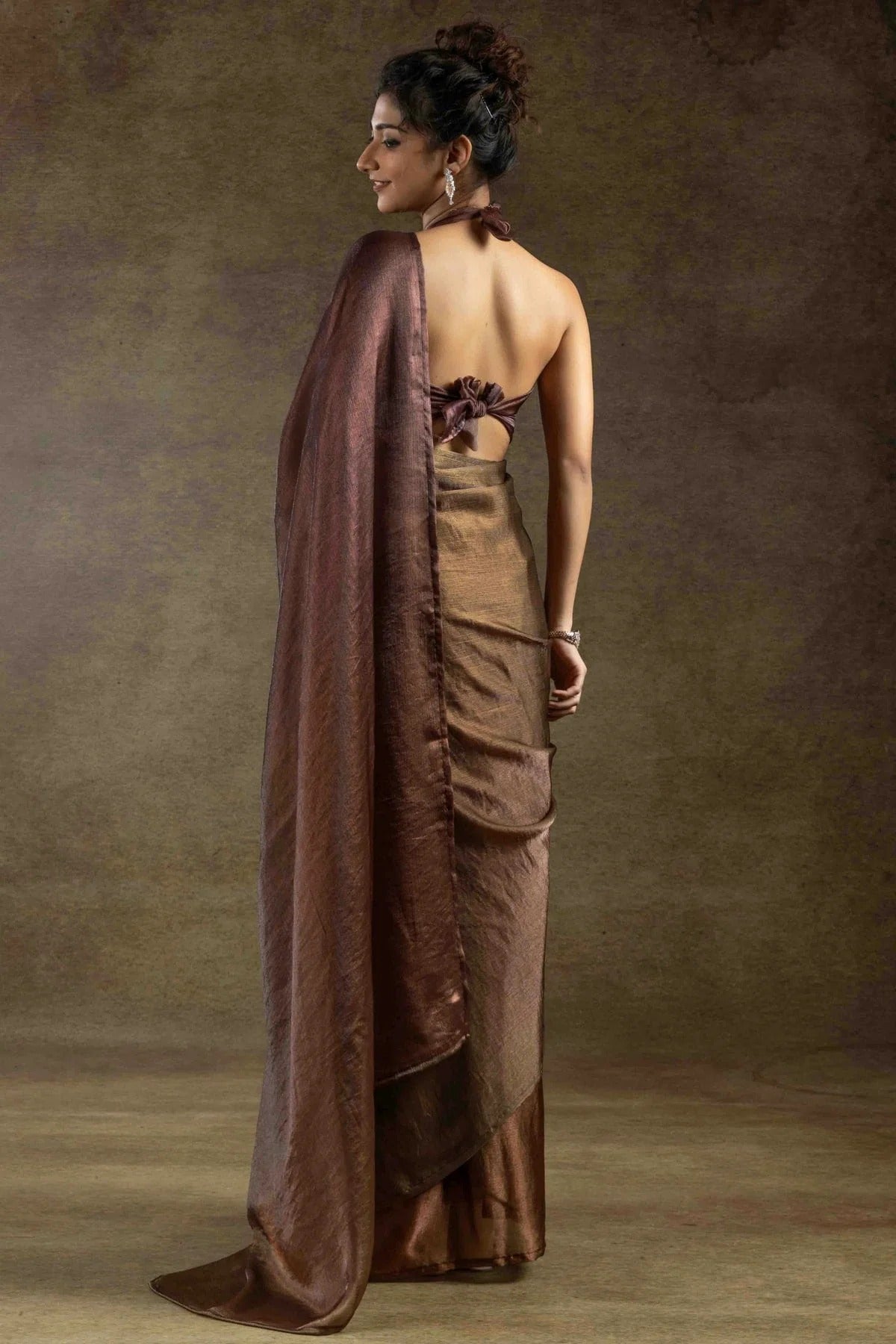 Light Brown Colour Fendi Satin Silk Ready To Wear Saree SD1122023 A