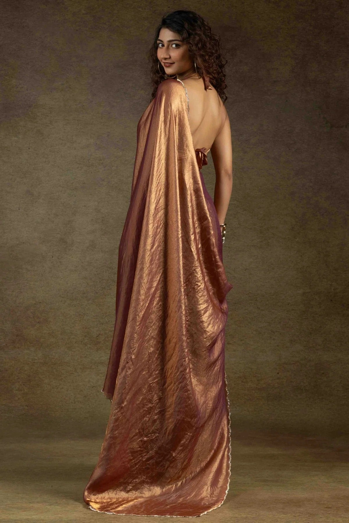 Light Brown Colour Fendi Satin Silk Ready To Wear Saree SD1122024 A