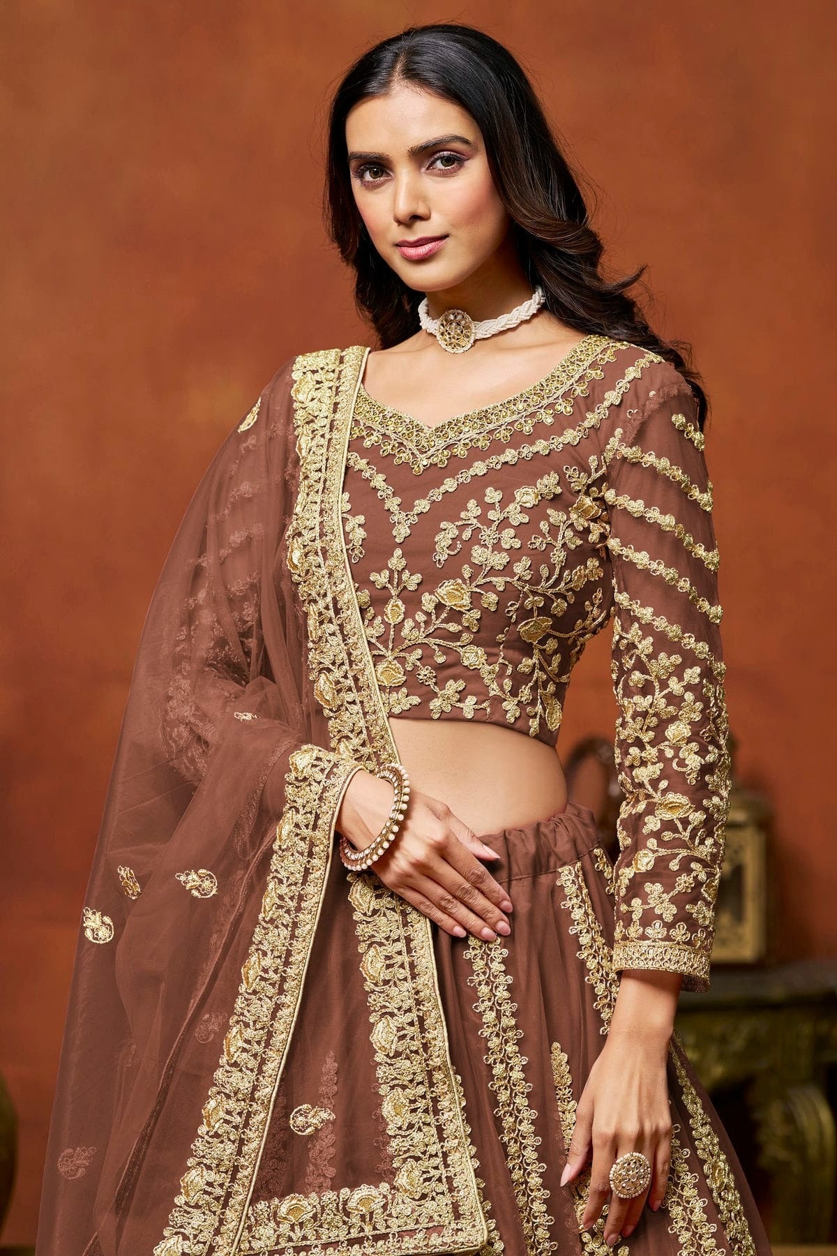 Light Brown Colour Net Lehenga Choli LC1050648 B